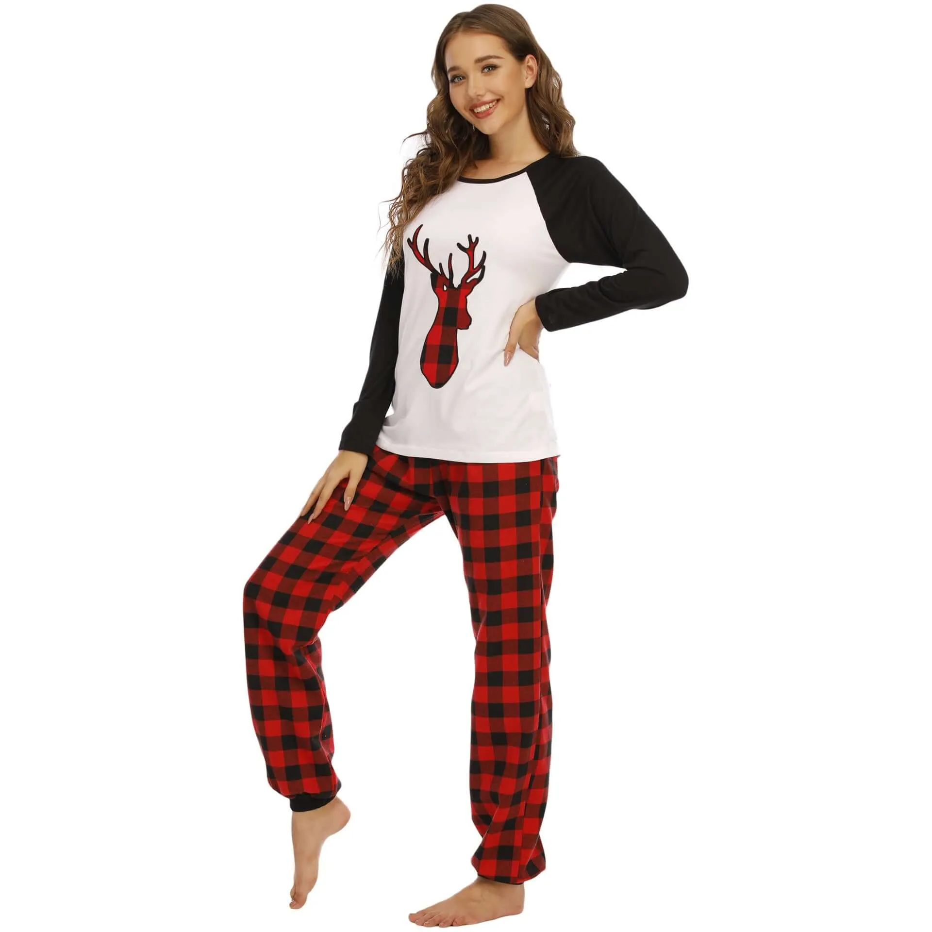 Ladies Cotton Pajamas Suit  Lounge wear Christmas Deer Holiday Home Service Night wear