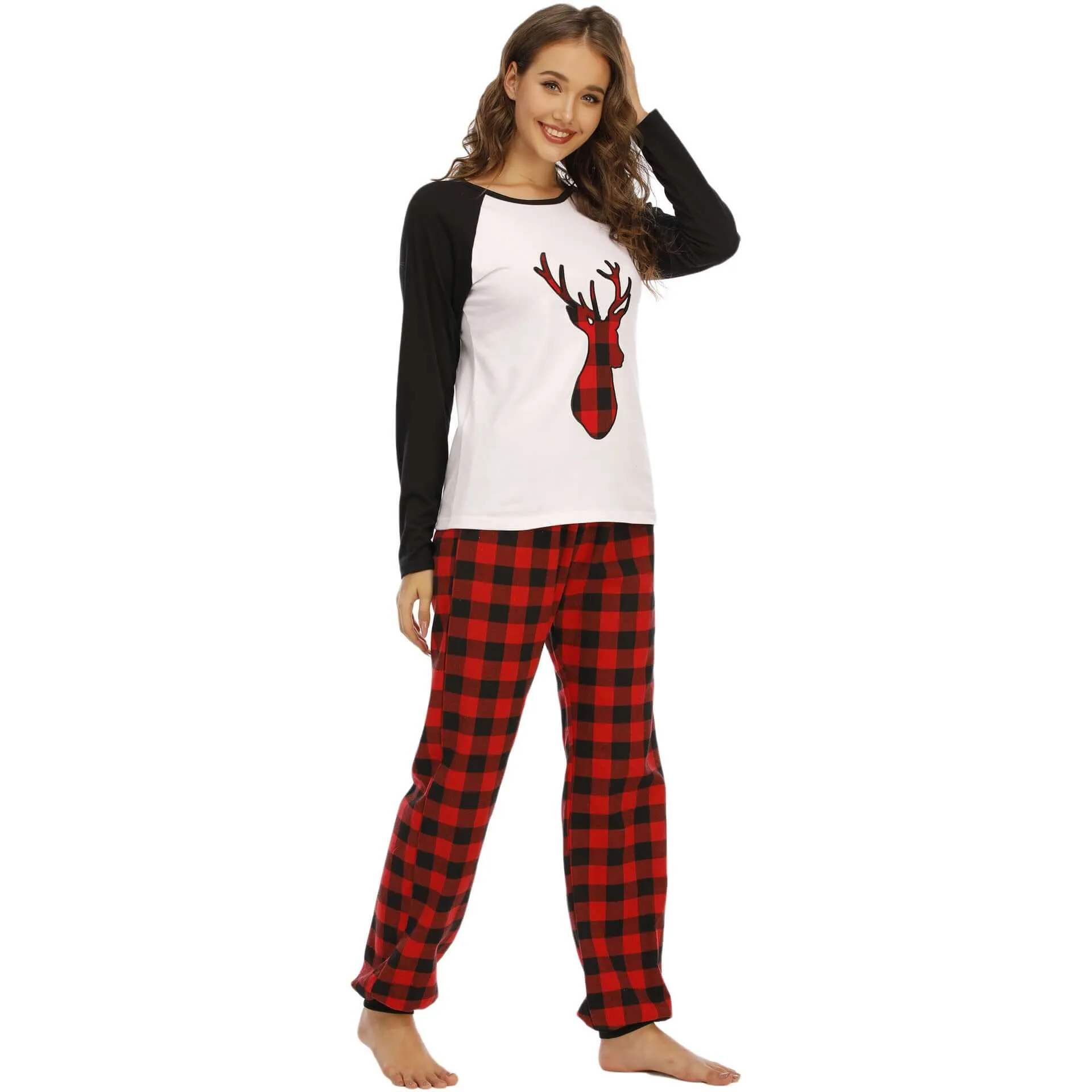 Ladies Cotton Pajamas Suit  Lounge wear Christmas Deer Holiday Home Service Night wear