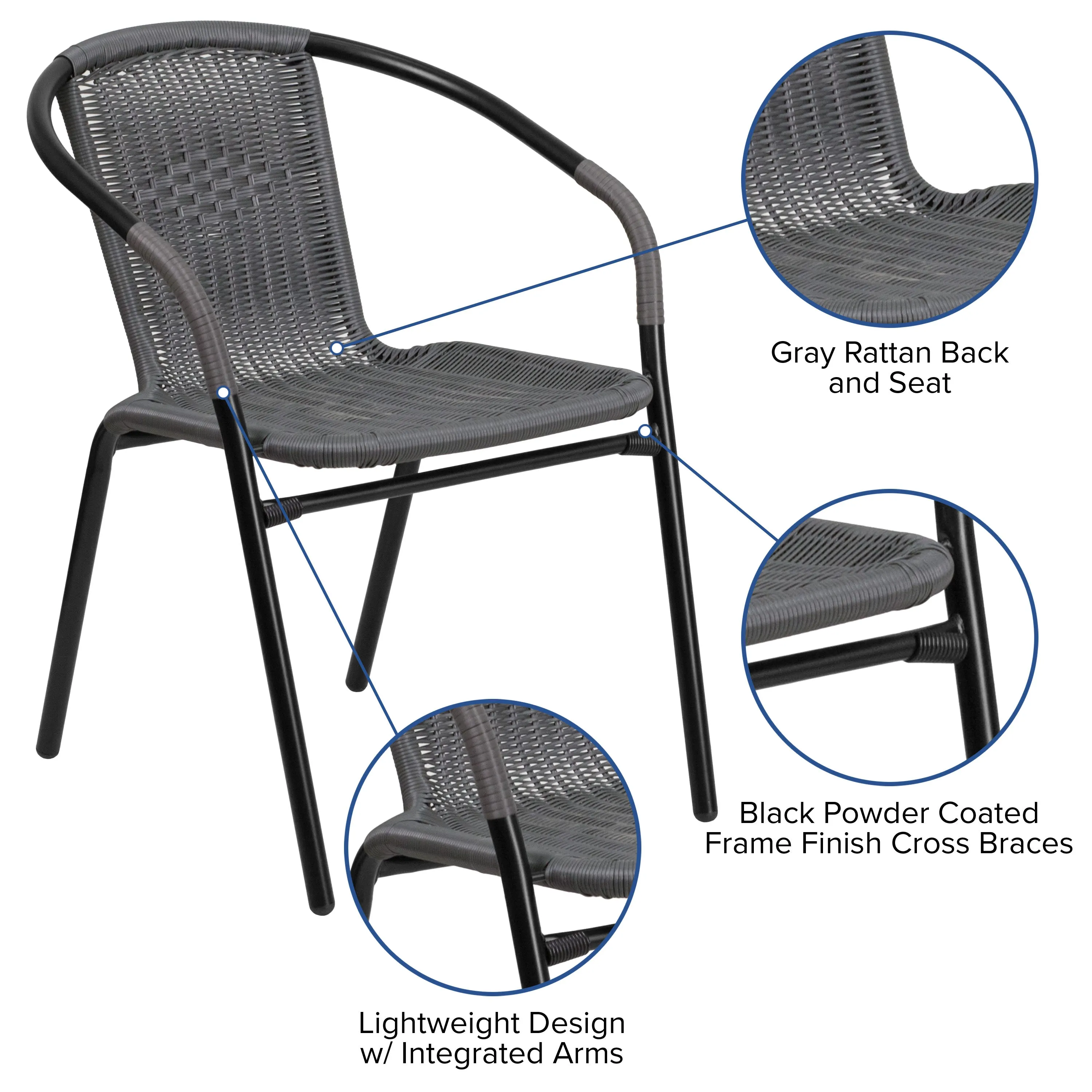 Lila 2 Pack Rattan Indoor-Outdoor Restaurant Stack Chair