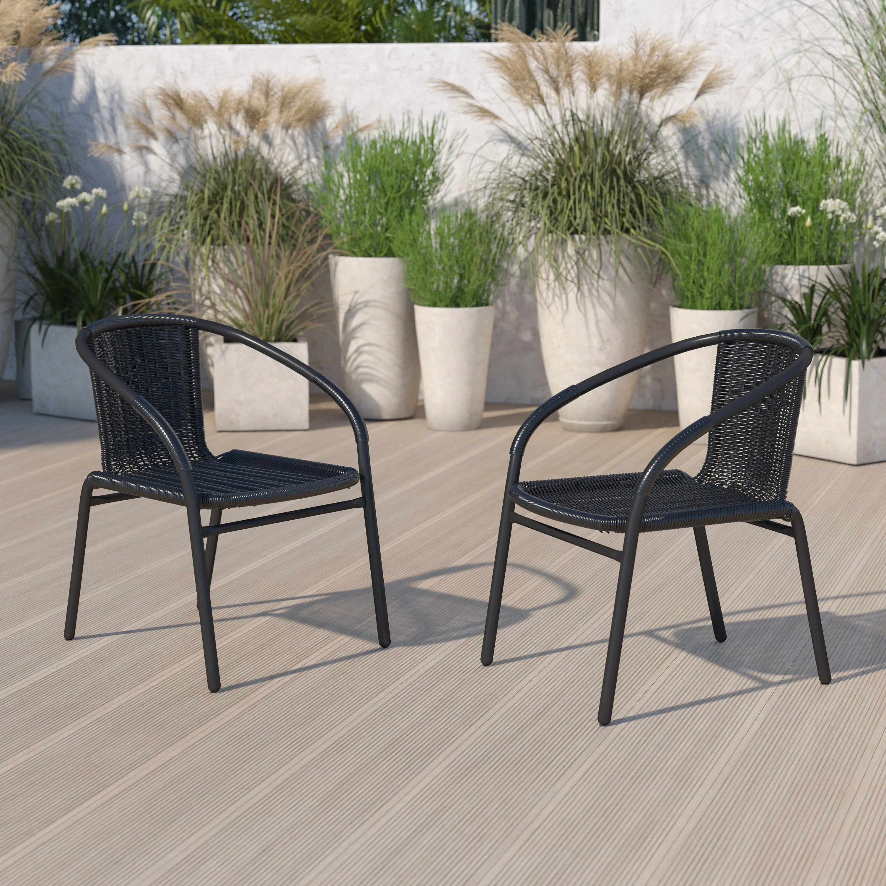 Lila 2 Pack Rattan Indoor-Outdoor Restaurant Stack Chair