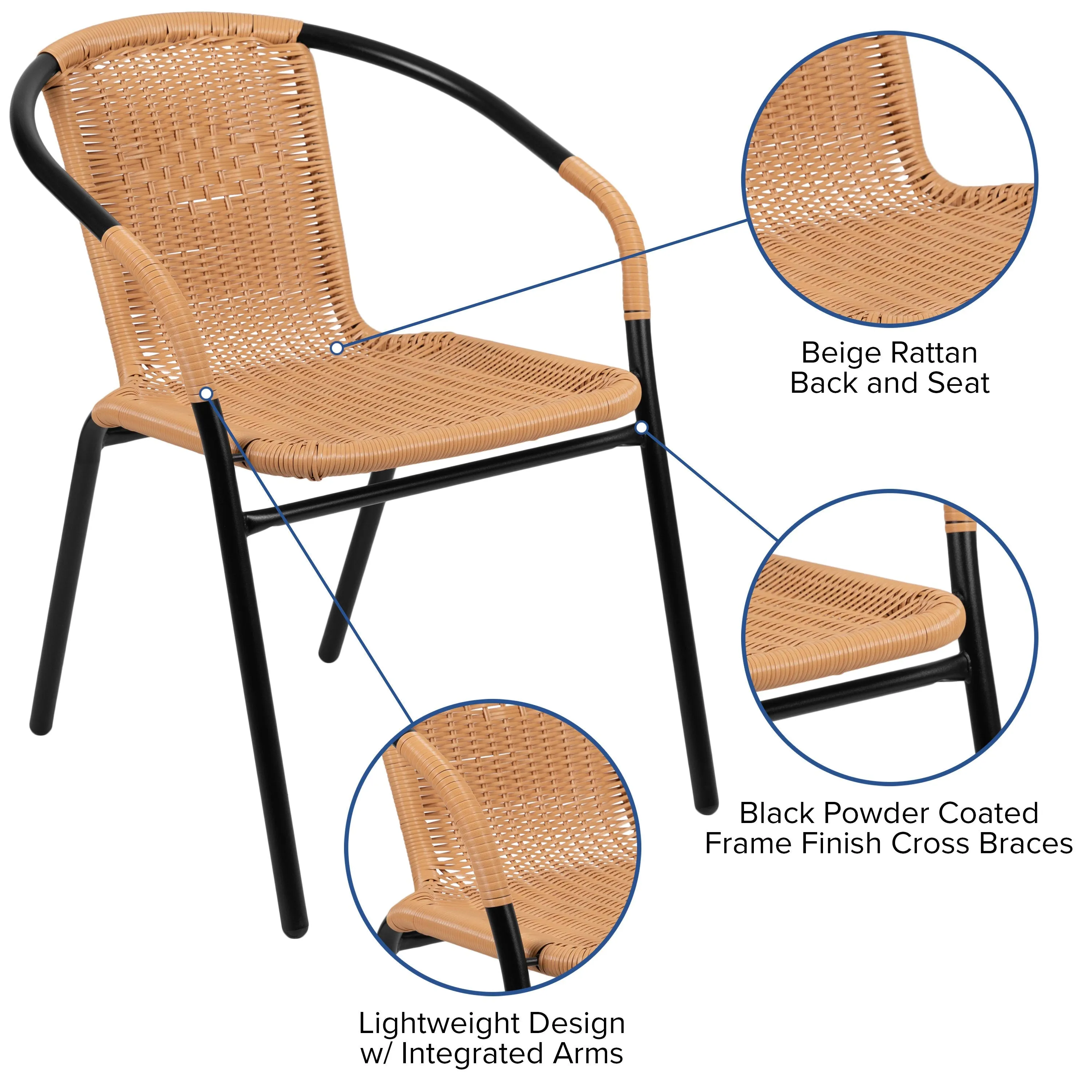 Lila 2 Pack Rattan Indoor-Outdoor Restaurant Stack Chair