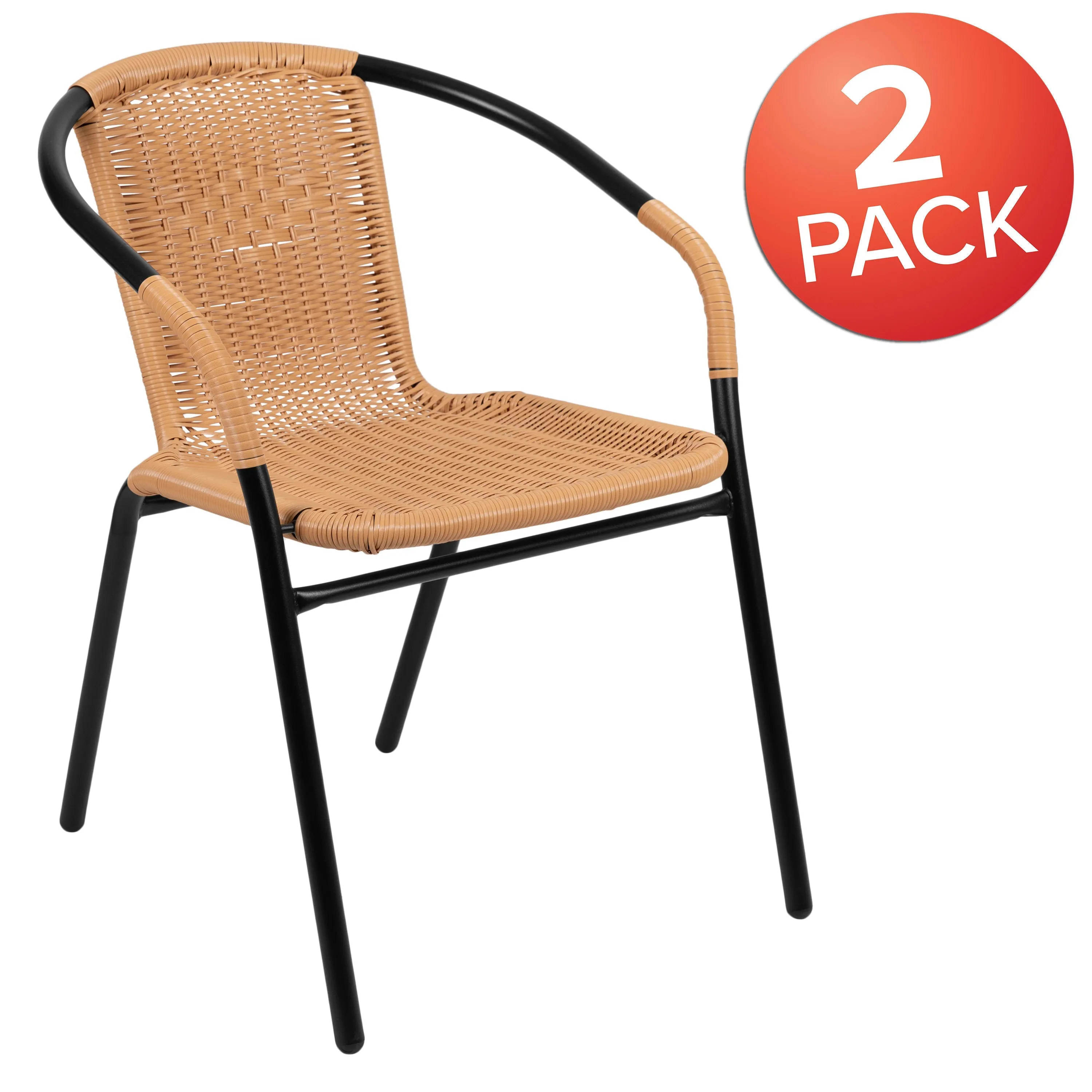 Lila 2 Pack Rattan Indoor-Outdoor Restaurant Stack Chair