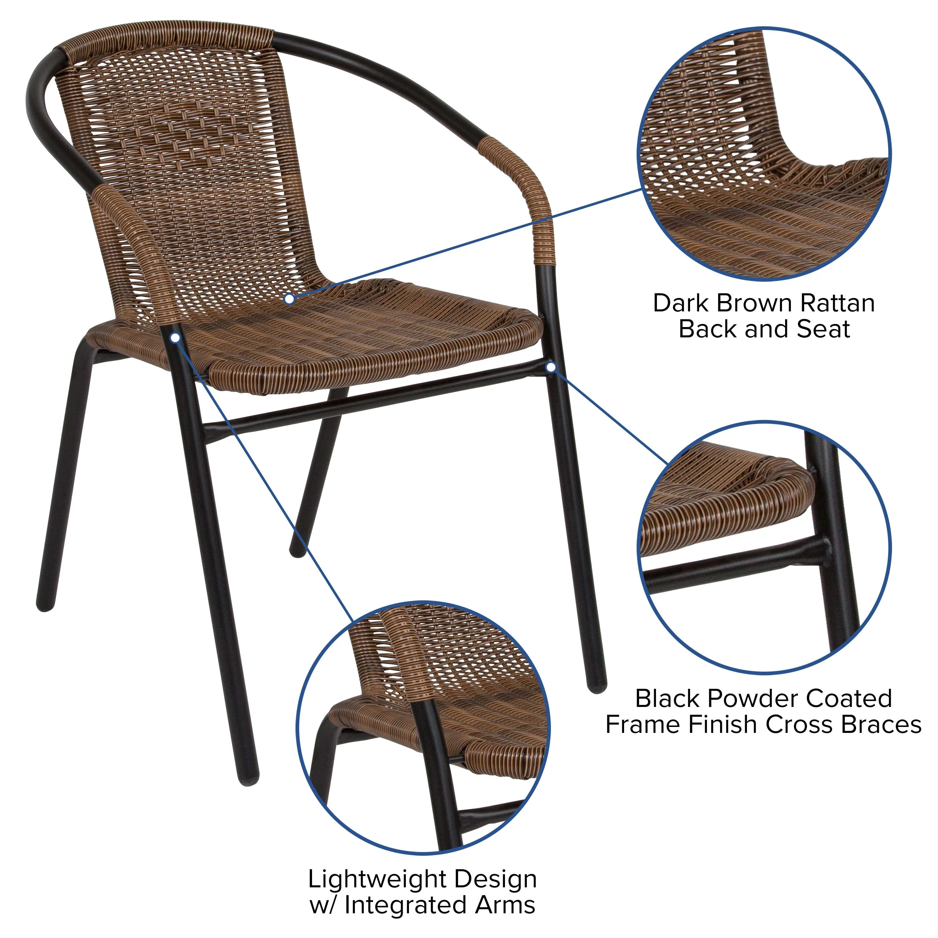 Lila 2 Pack Rattan Indoor-Outdoor Restaurant Stack Chair