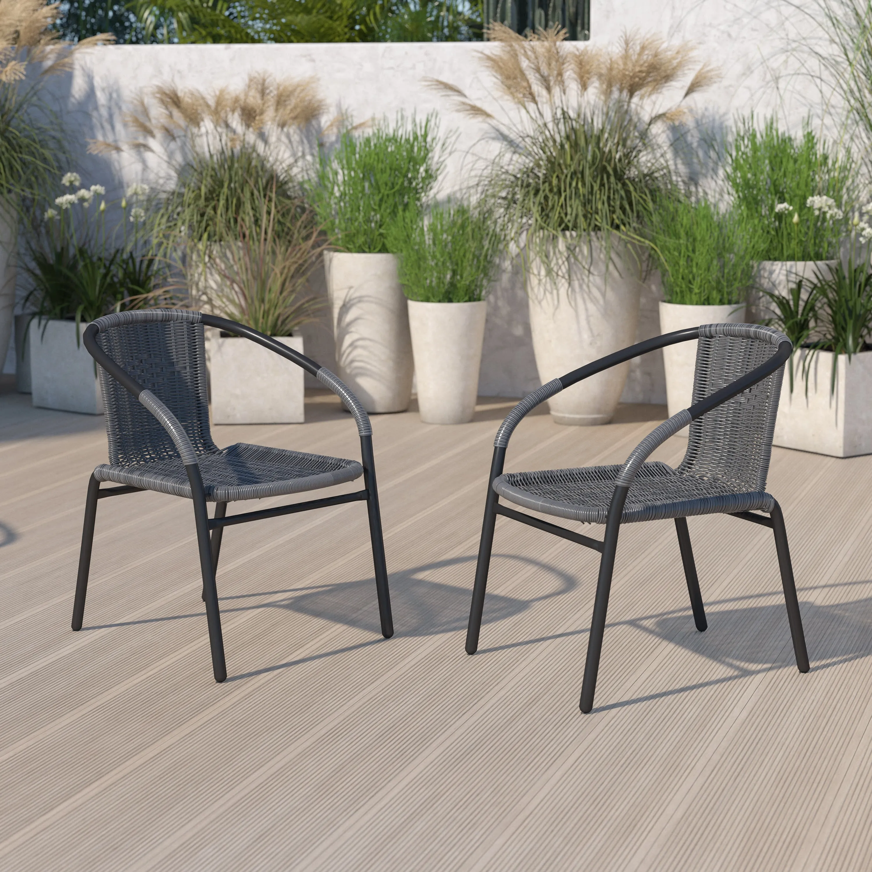 Lila 2 Pack Rattan Indoor-Outdoor Restaurant Stack Chair