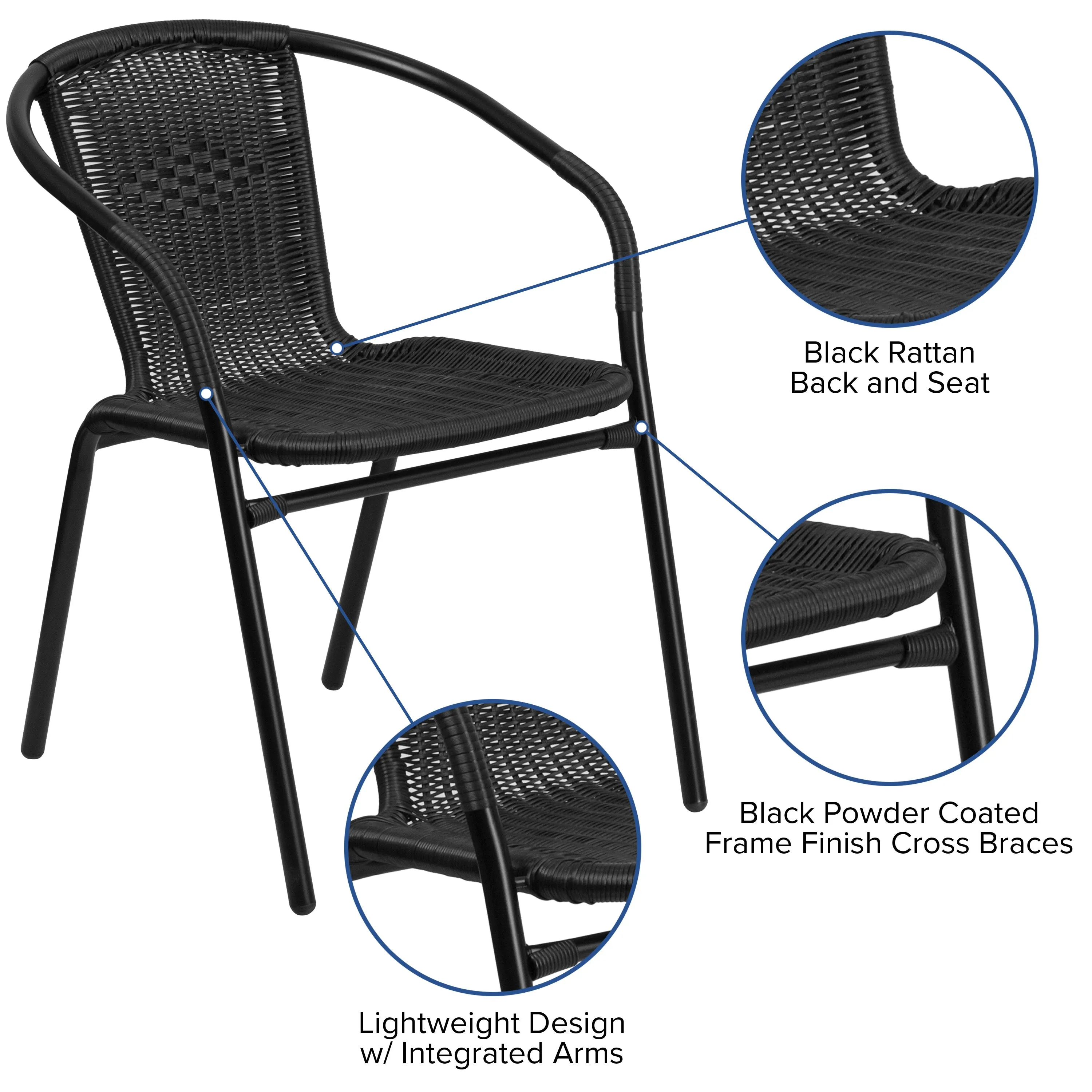 Lila 2 Pack Rattan Indoor-Outdoor Restaurant Stack Chair