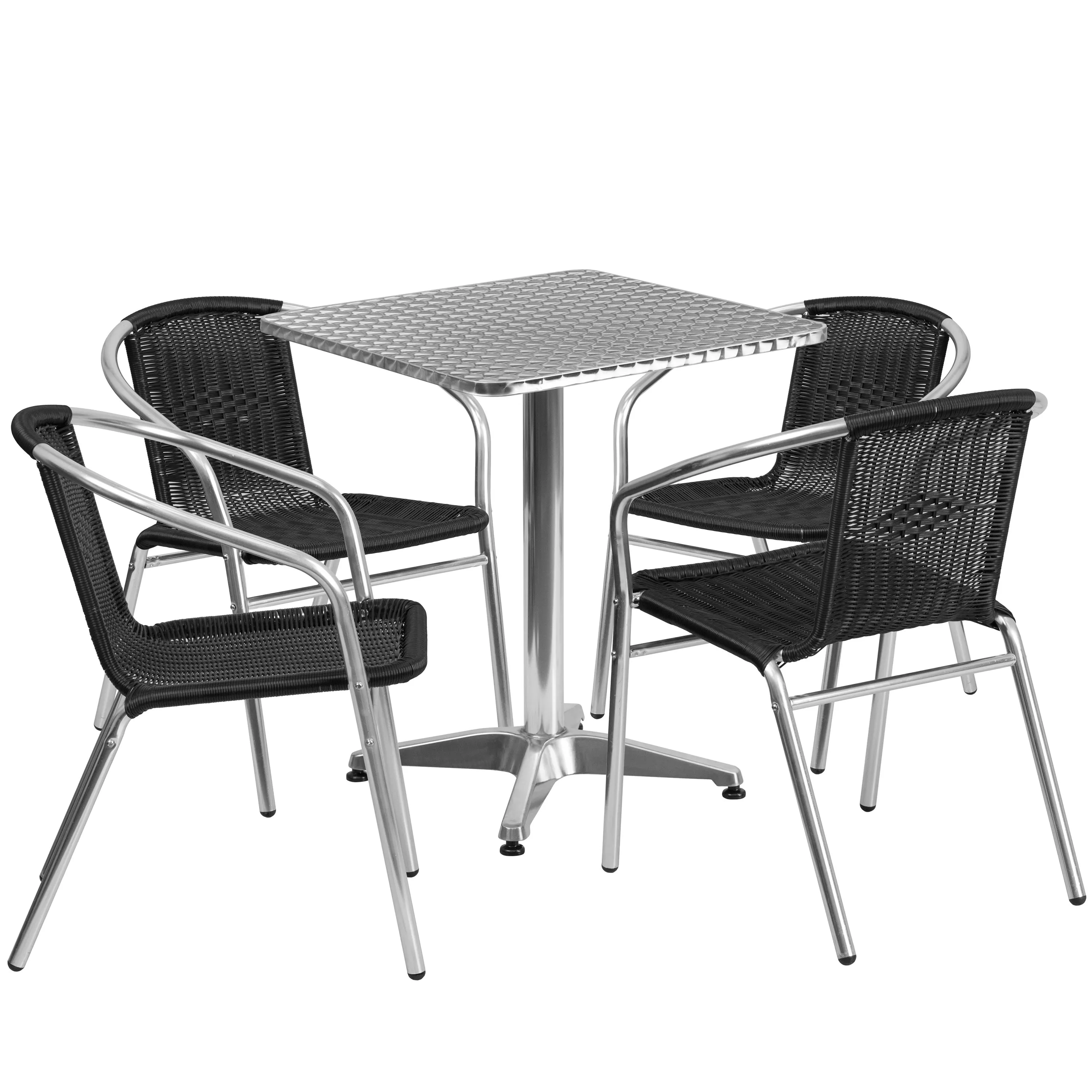 Lila 23.5'' Square Aluminum Indoor-Outdoor Table Set with 4 Rattan Chairs