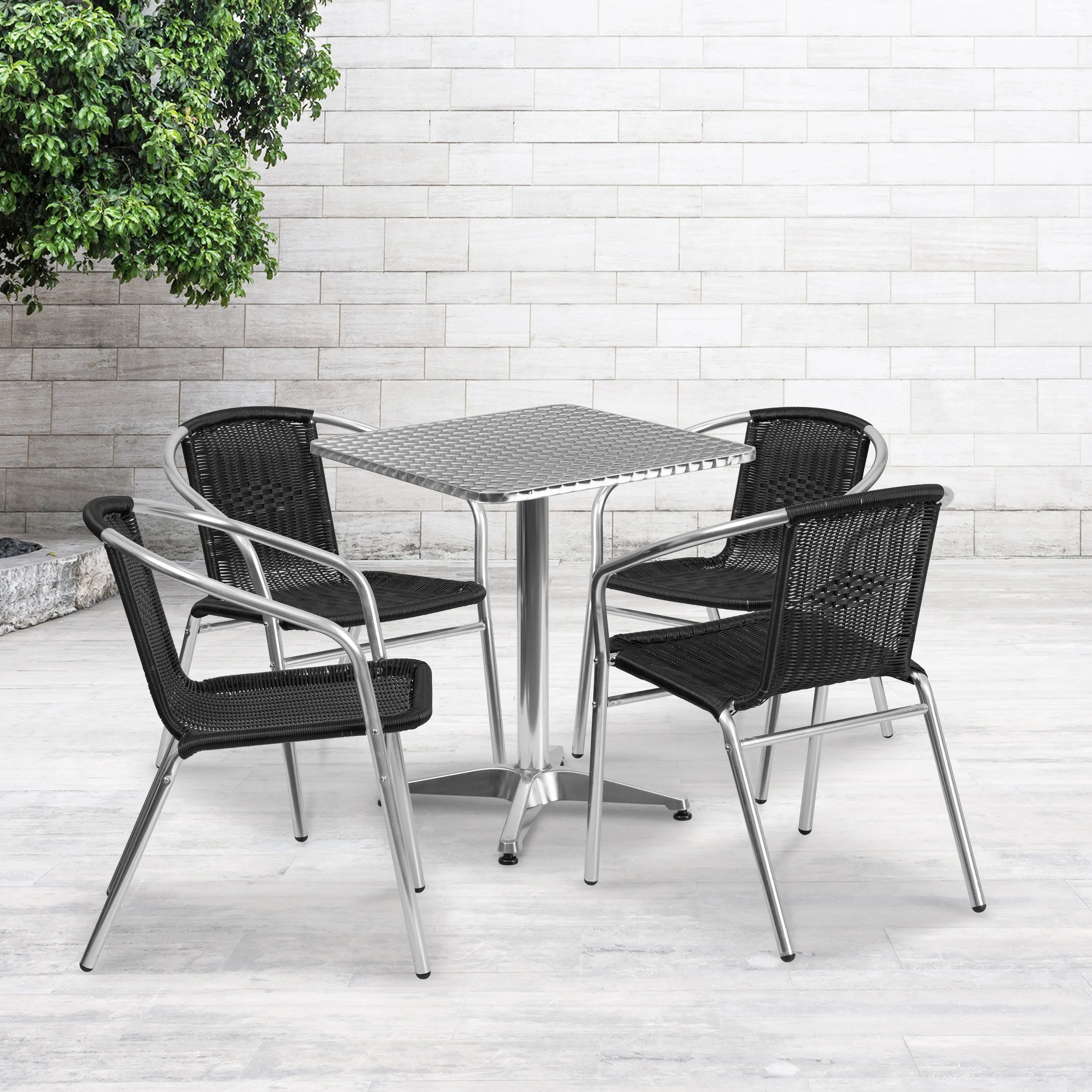 Lila 23.5'' Square Aluminum Indoor-Outdoor Table Set with 4 Rattan Chairs