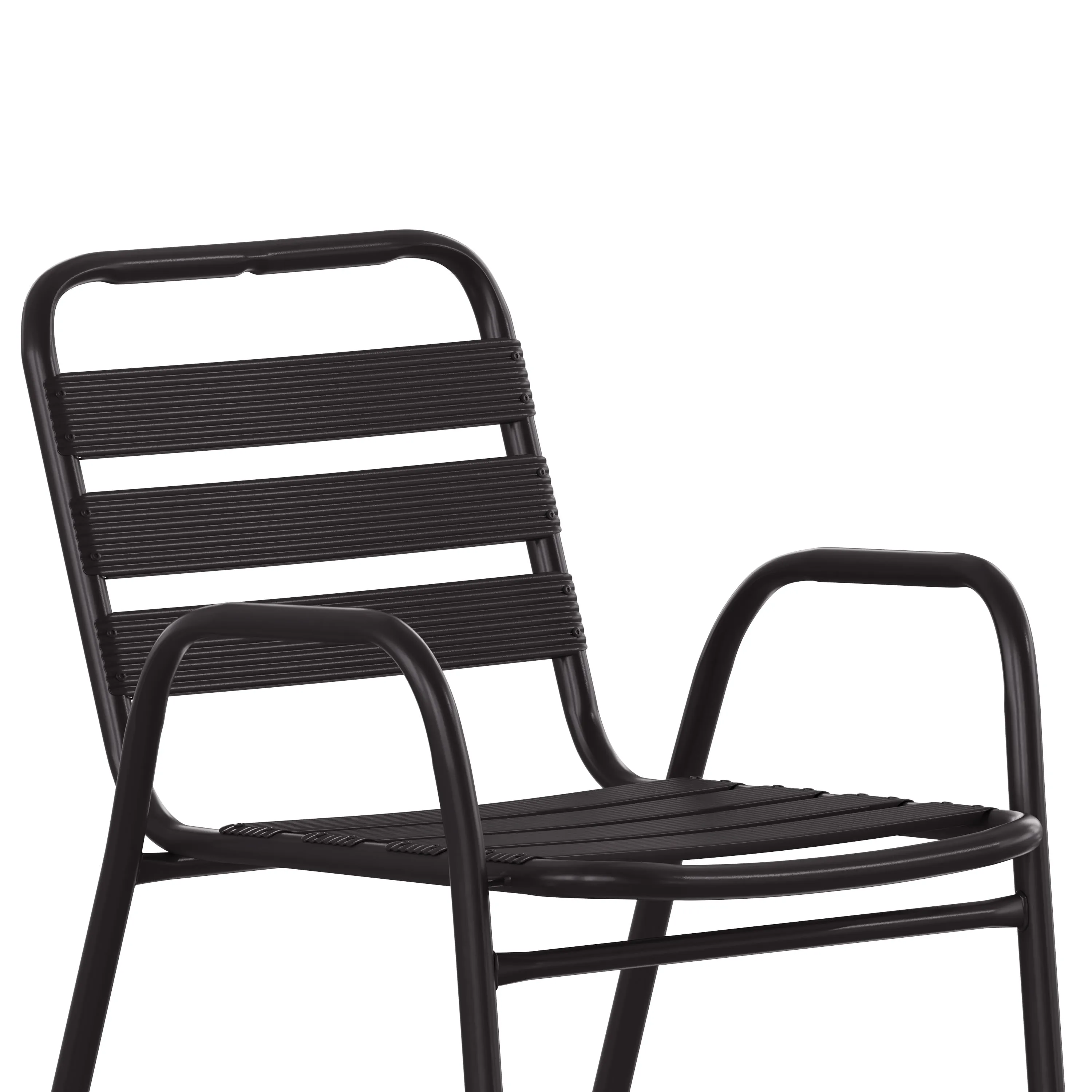 Lila Commercial Metal Indoor-Outdoor Restaurant Stack Chair with Metal Triple Slat Back and Arms