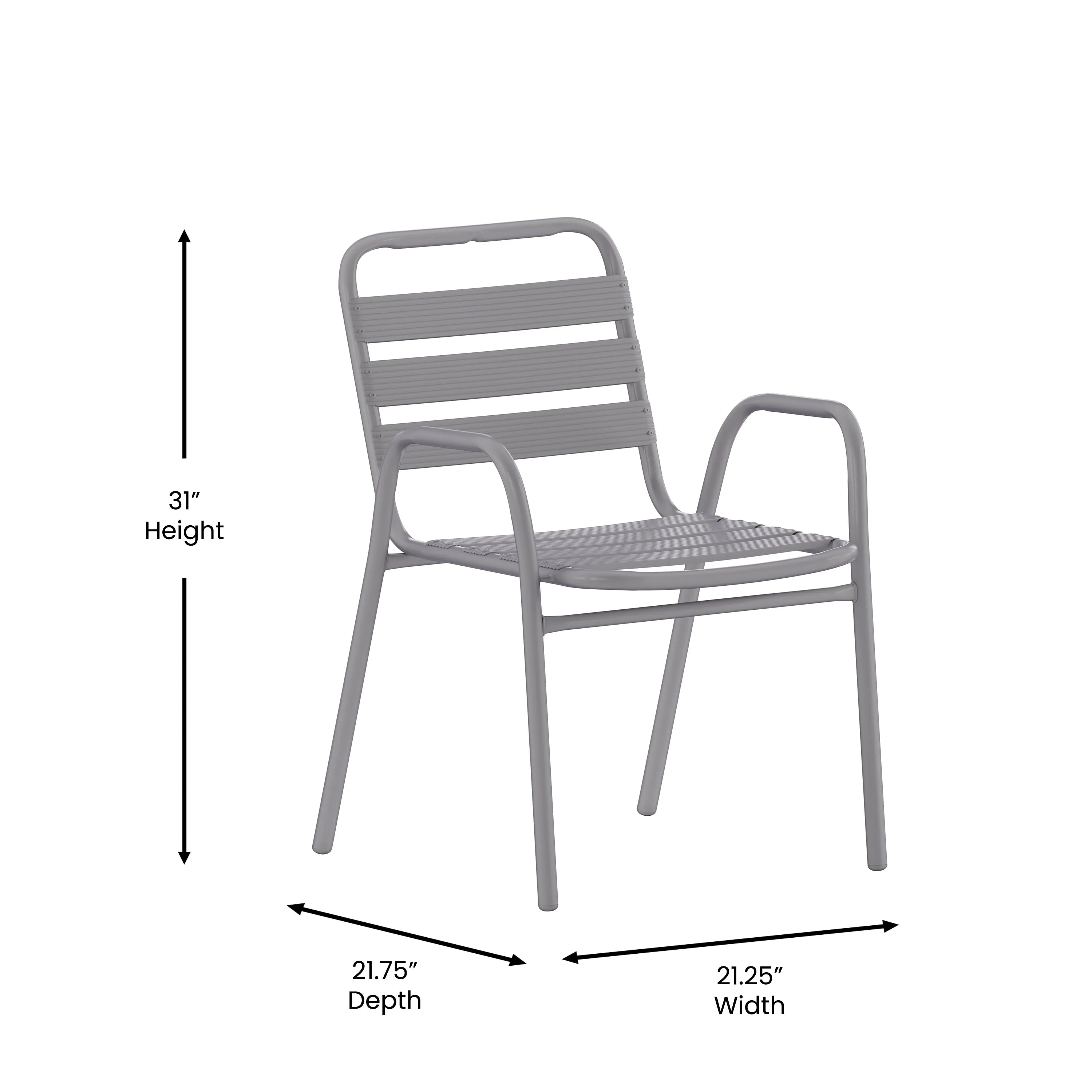 Lila Commercial Metal Indoor-Outdoor Restaurant Stack Chair with Metal Triple Slat Back and Arms