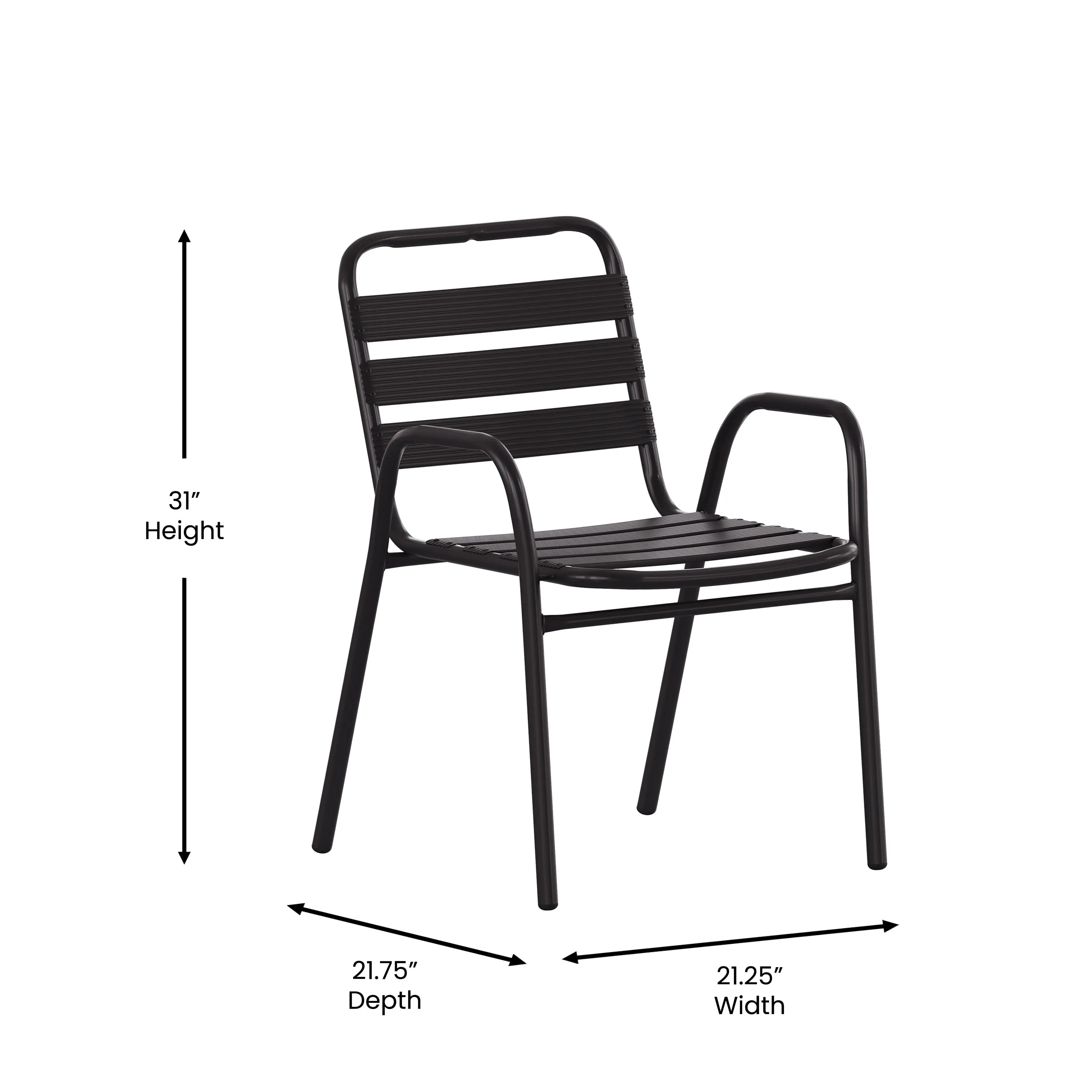 Lila Commercial Metal Indoor-Outdoor Restaurant Stack Chair with Metal Triple Slat Back and Arms