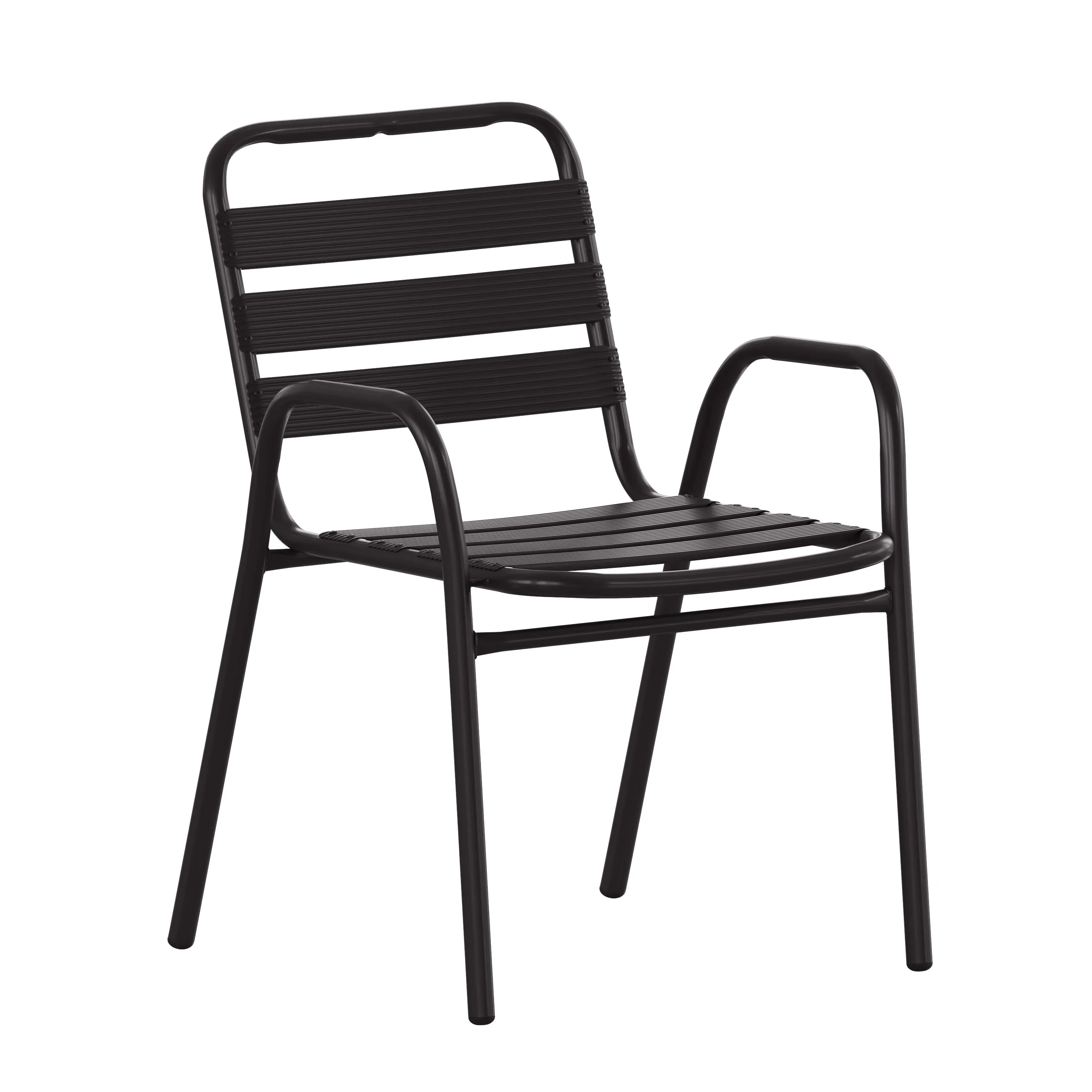 Lila Commercial Metal Indoor-Outdoor Restaurant Stack Chair with Metal Triple Slat Back and Arms