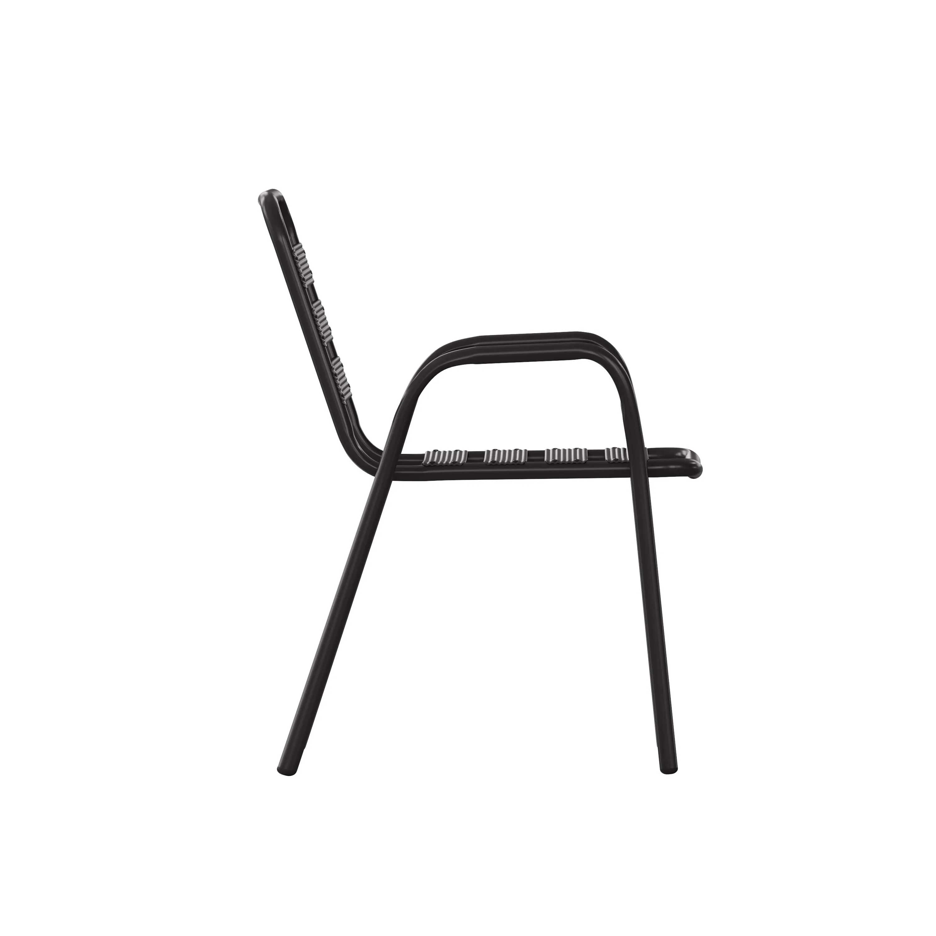 Lila Commercial Metal Indoor-Outdoor Restaurant Stack Chair with Metal Triple Slat Back and Arms