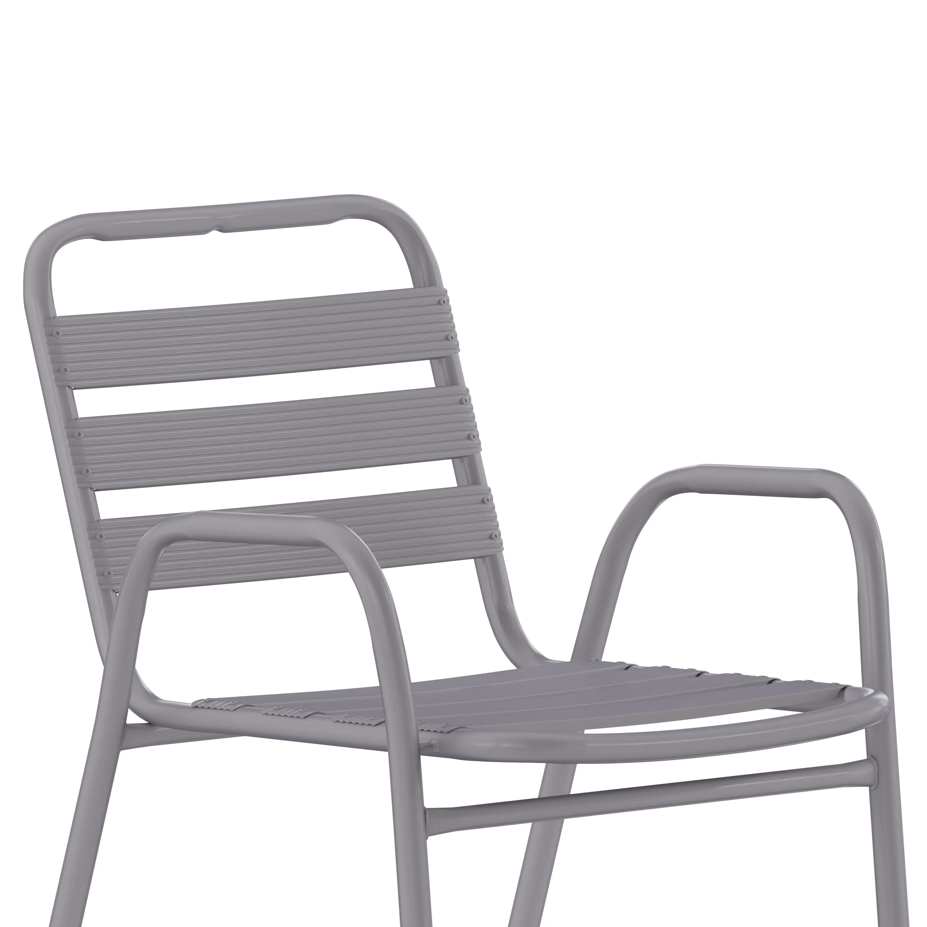 Lila Commercial Metal Indoor-Outdoor Restaurant Stack Chair with Metal Triple Slat Back and Arms