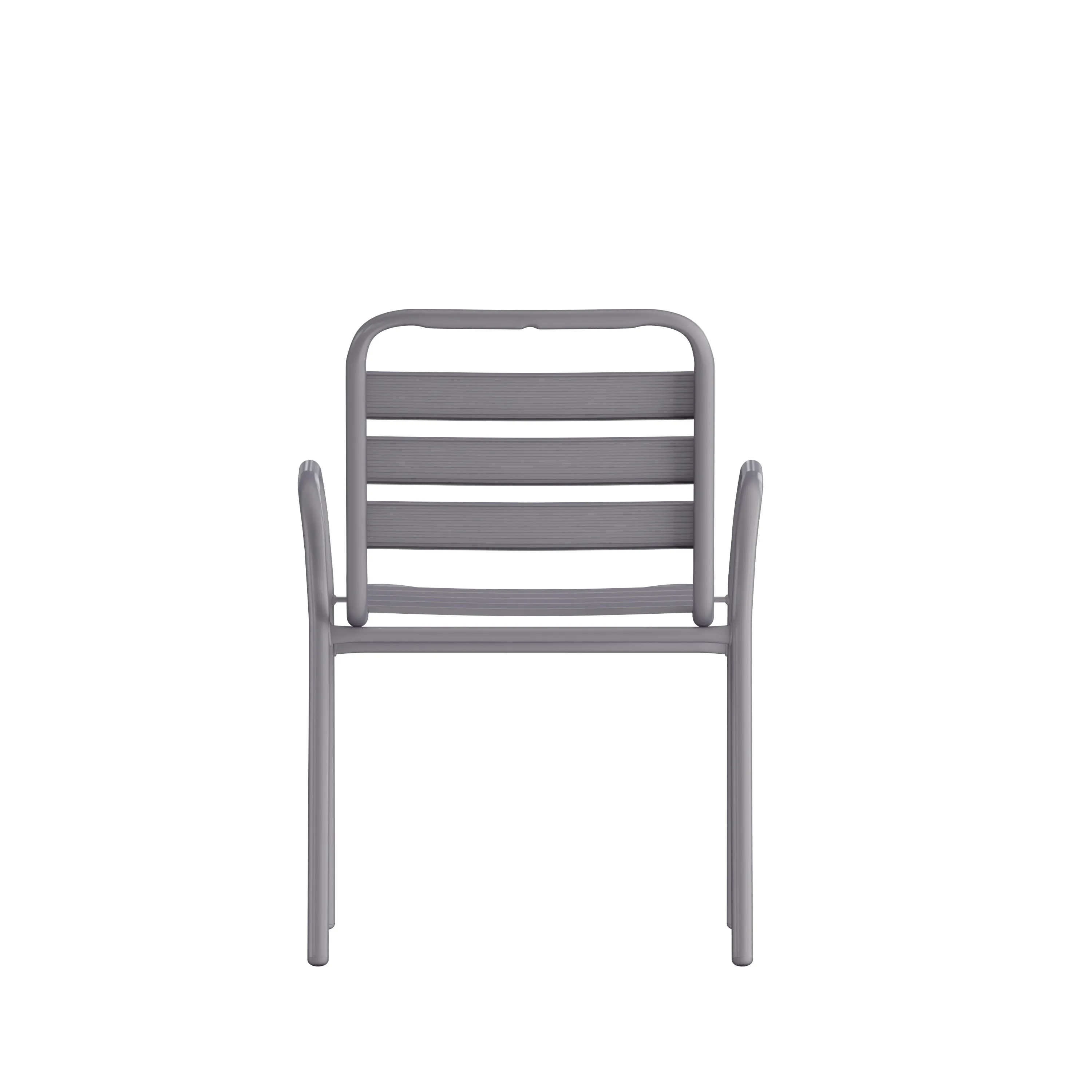 Lila Commercial Metal Indoor-Outdoor Restaurant Stack Chair with Metal Triple Slat Back and Arms