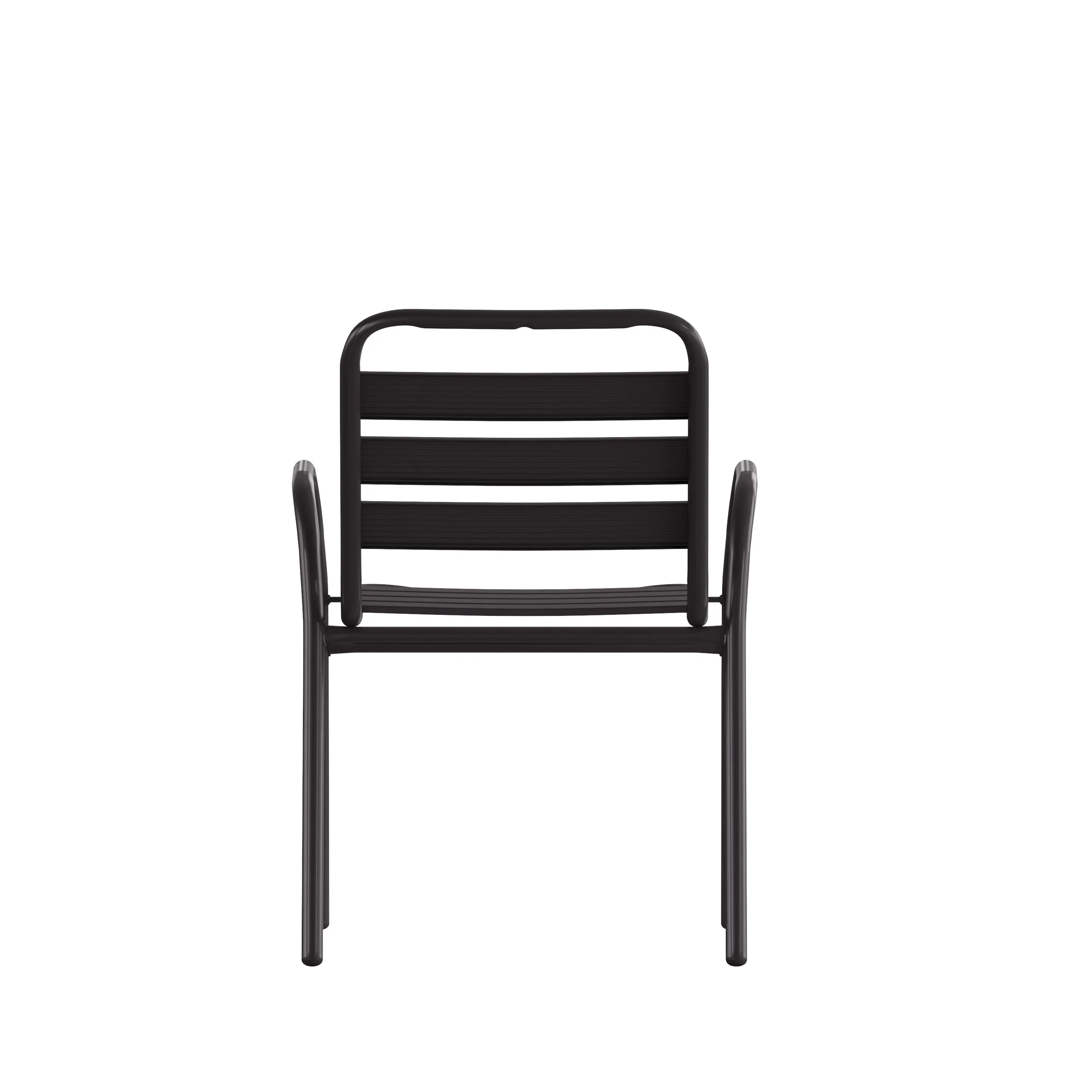 Lila Commercial Metal Indoor-Outdoor Restaurant Stack Chair with Metal Triple Slat Back and Arms