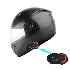 Martian Genuine Real Carbon Fiber Motorcycle Full Face Helmet   Motorcycle Bluetooth Headset: HB-BFF-L5 Glossy Carbon Black