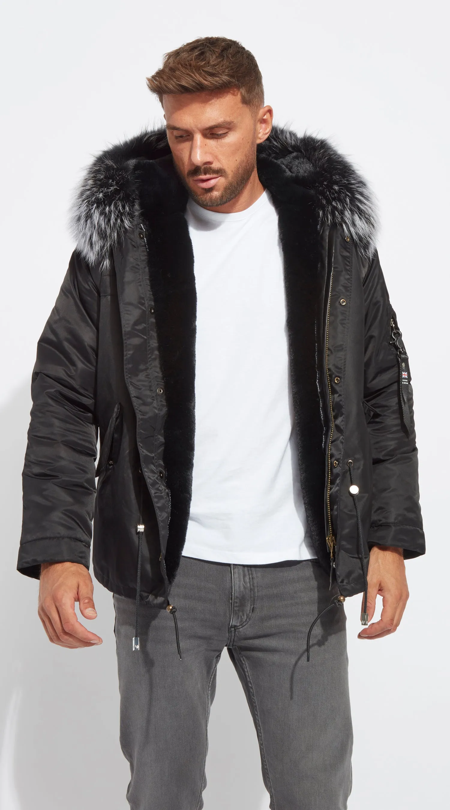 Mens Black Water-Repellent Luxy Fur Parka - Black Mist