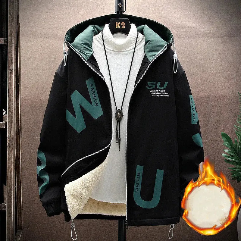 Men's Casual Cropped Fleece Jacket Hoodie