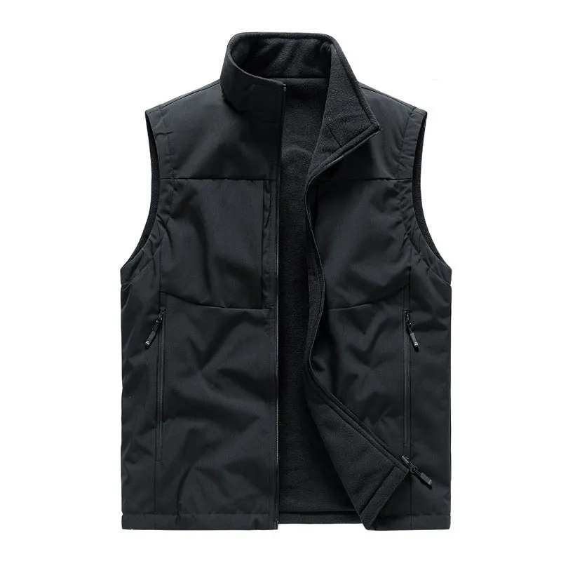 Men's Double-sided Fleece Vest Winter Warm Loose Sleeveless Tank Outdoor Workwear Vest Clothing