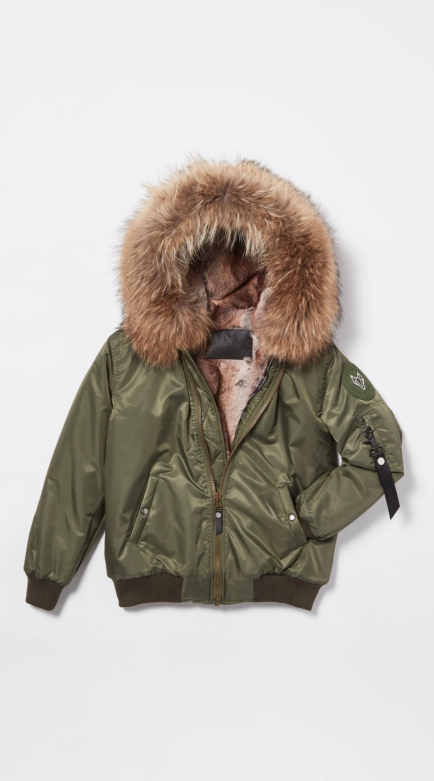 Mens Khaki Luxy Fur Bomber - Natural