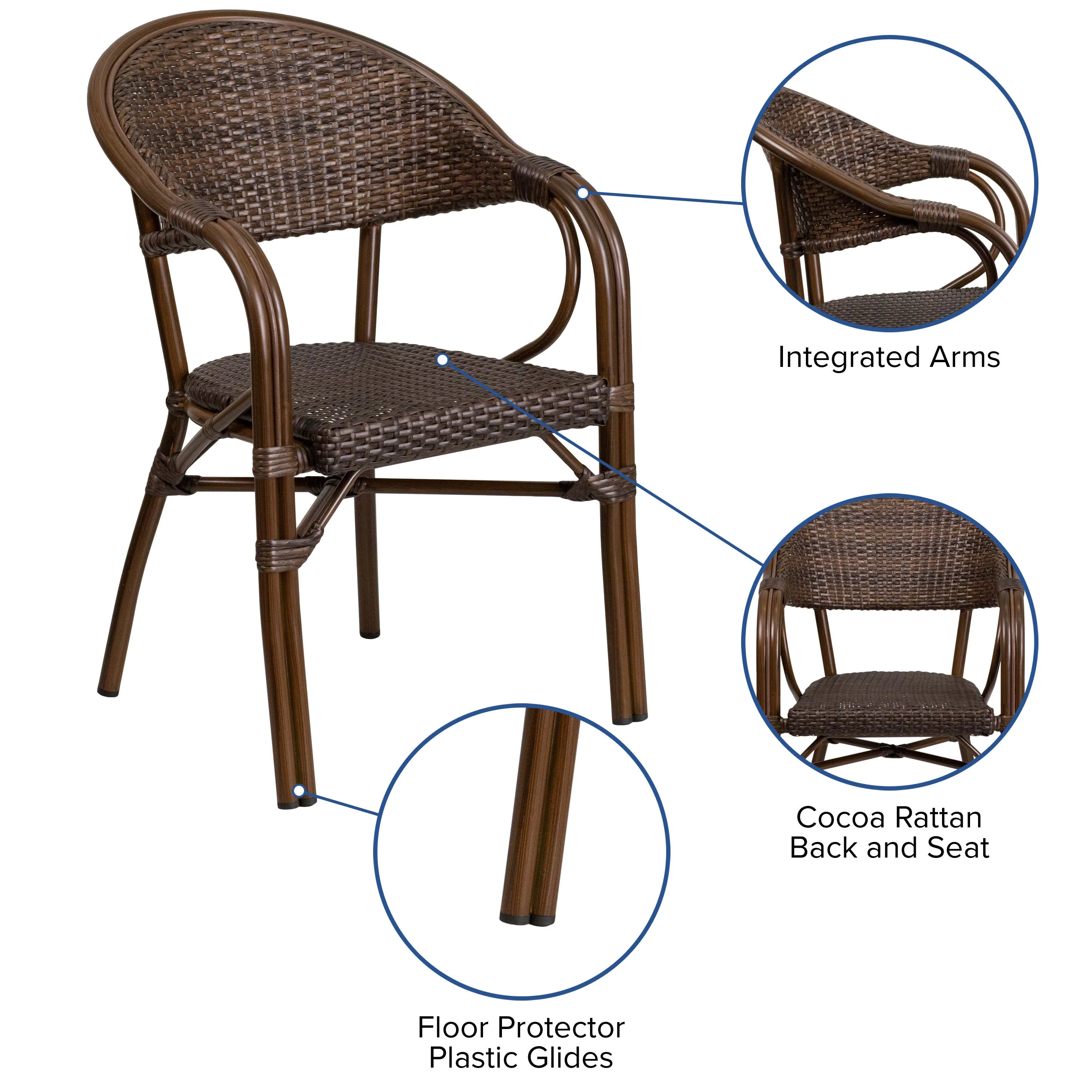 Milano Series Rattan Restaurant Patio Chair with Bamboo-Aluminum Frame