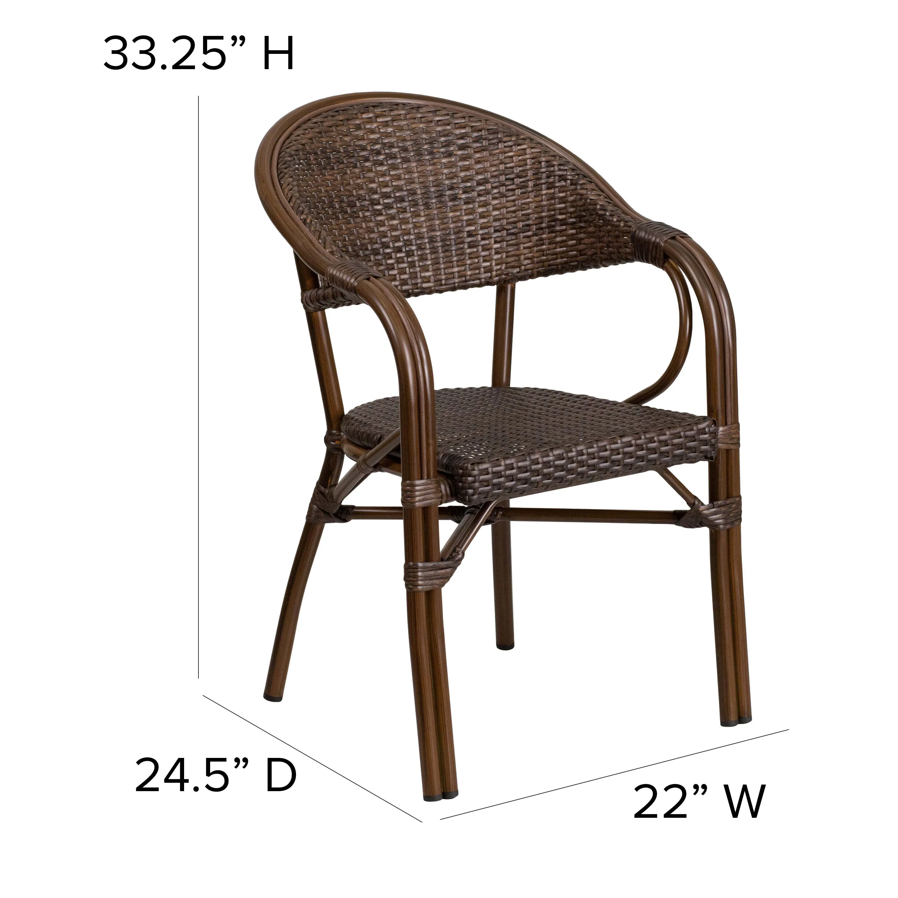 Milano Series Rattan Restaurant Patio Chair with Bamboo-Aluminum Frame