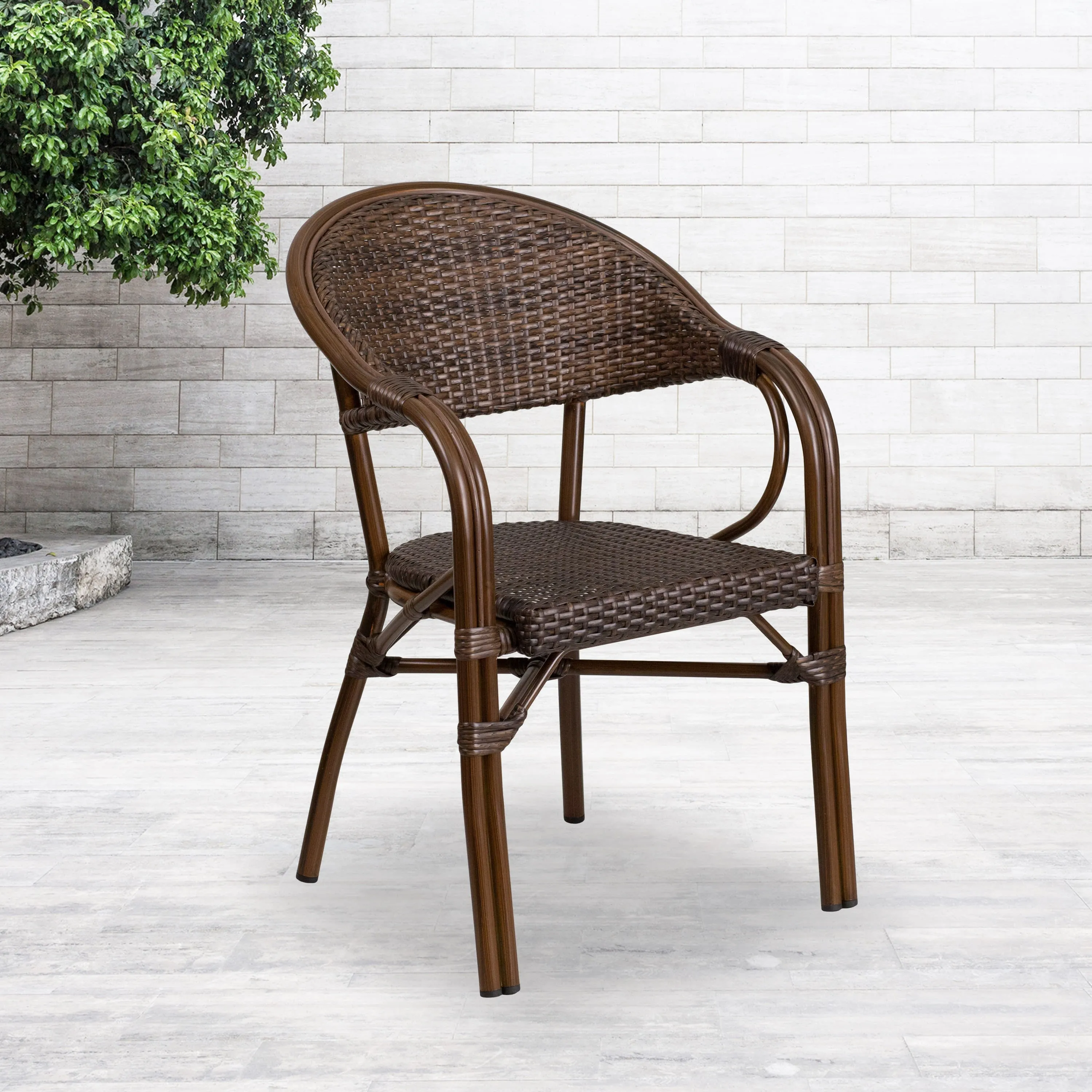 Milano Series Rattan Restaurant Patio Chair with Bamboo-Aluminum Frame