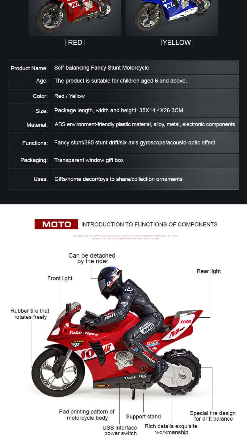 Mini HC-802 1:6 RC Self-Balancing Stunt Motorcycle - Electric Toy for Kids