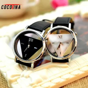 New Lover Couple Watches Cute Black White Men's Women's  Faux Leather Oversize Round Dial Quartz Wristwatches NZ0025