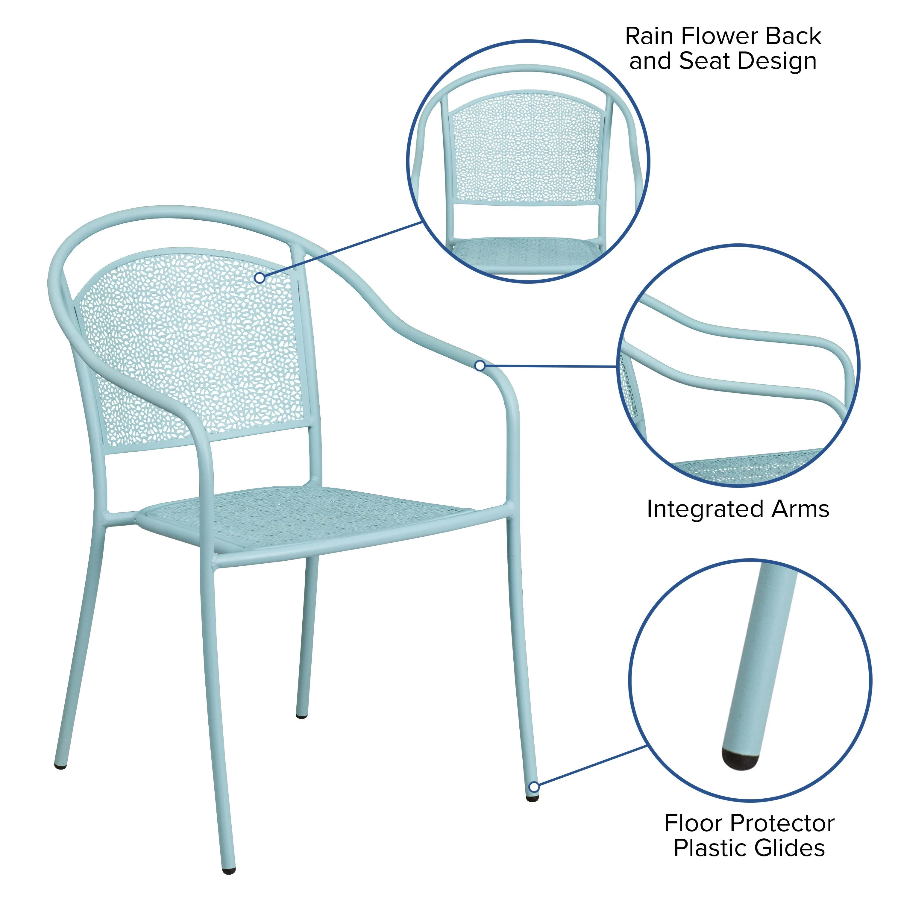 Oia Commercial Grade Indoor-Outdoor Steel Patio Arm Chair with Round Back