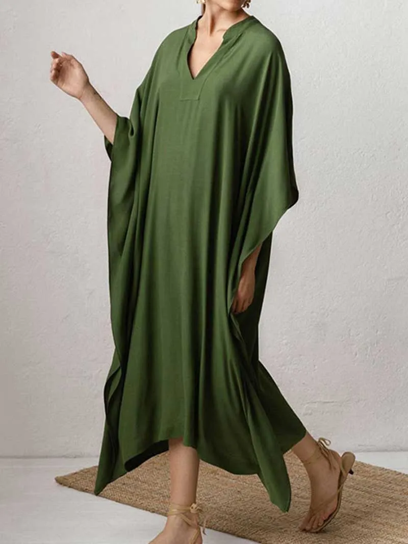 Plain Polyester Long Sleeves Kaftan Dress