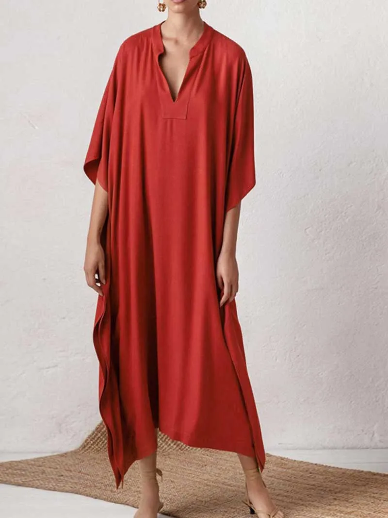 Plain Polyester Long Sleeves Kaftan Dress