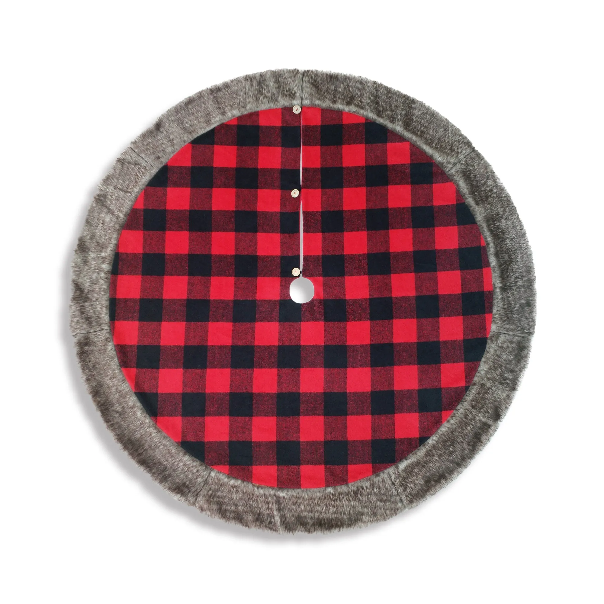 Red Buffalo Plaid Tree Skirt With Faux Fur Trim - 60"