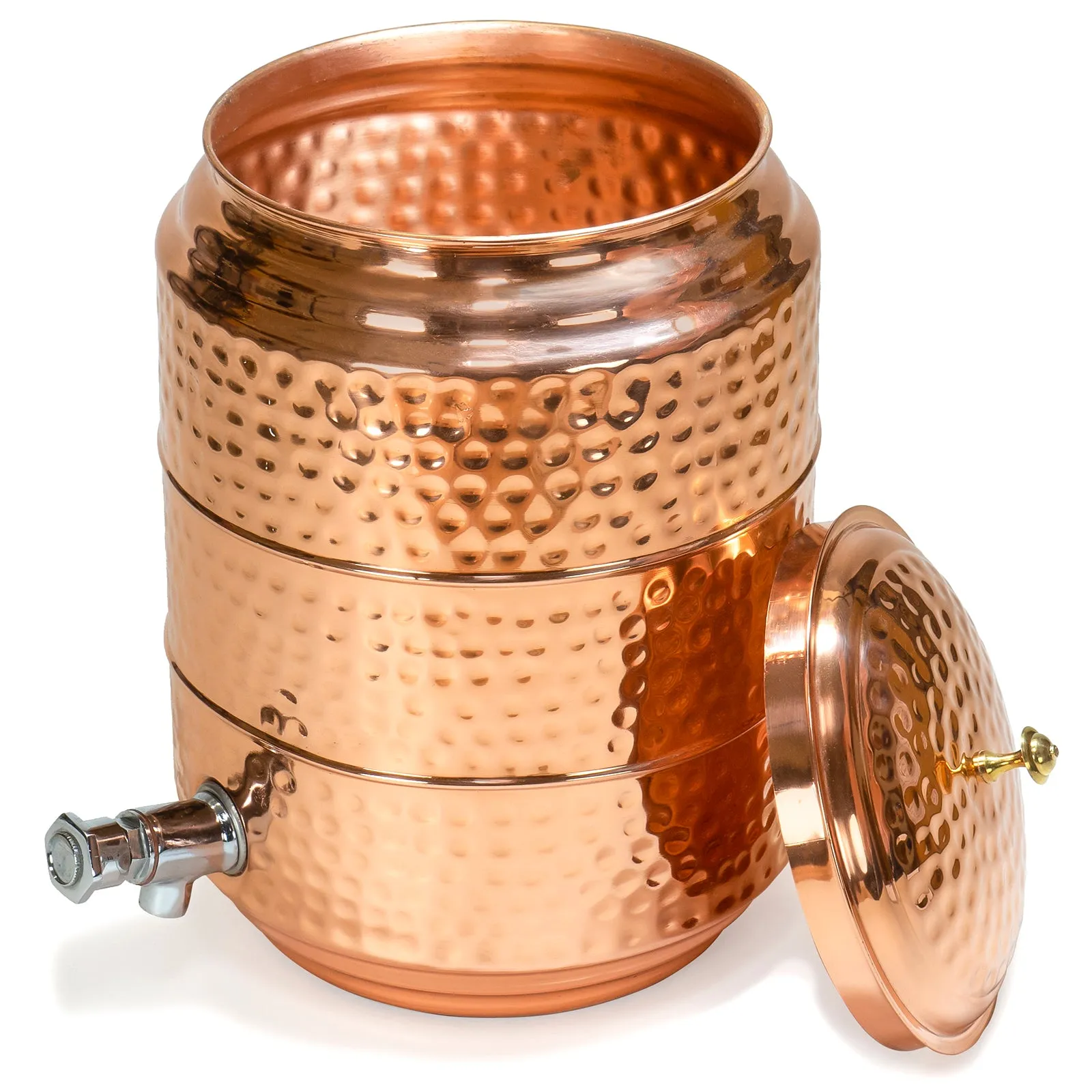 Red Co. 1.7 Gallon Large Hammered Copper Beverage Dispenser with Spigot & Lid for Cold & Hot Drinks