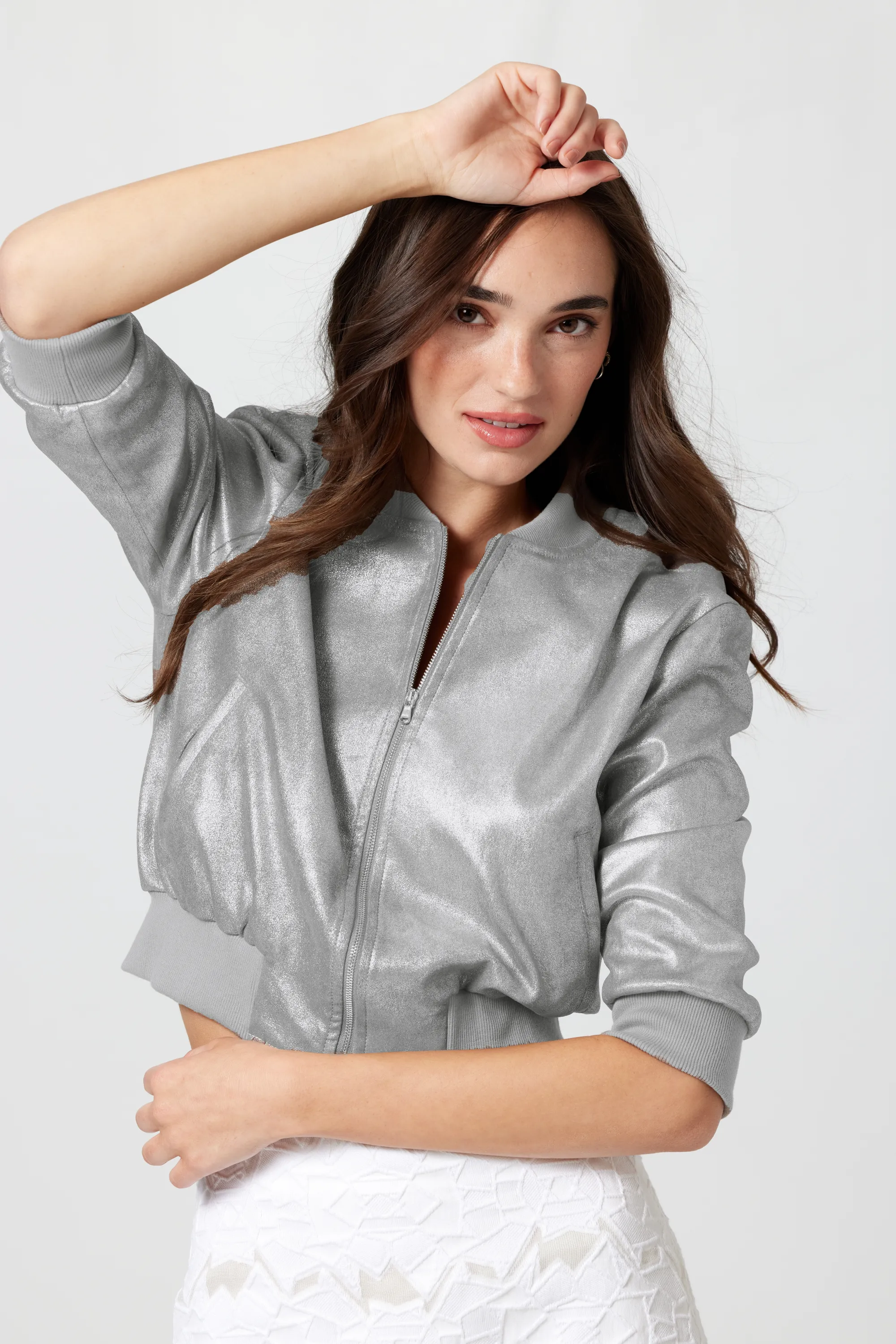 Short Sleeve Bomber-Silver