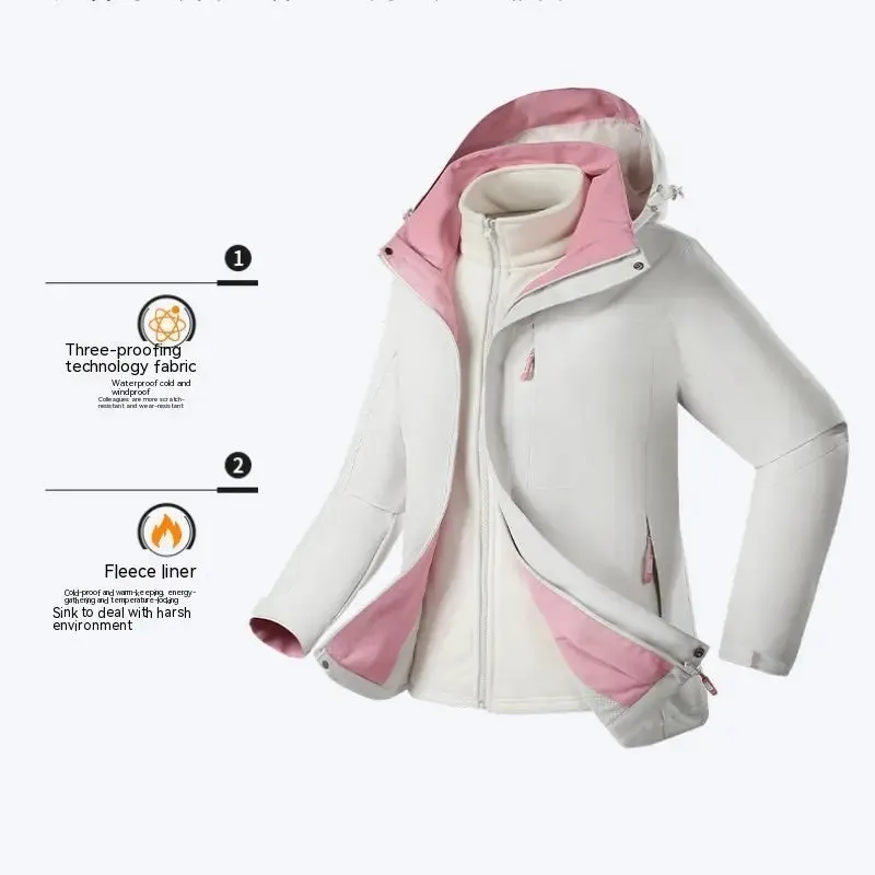 Three-in-one Removable Fleece-lined Thickened Windproof Waterproof Jacket