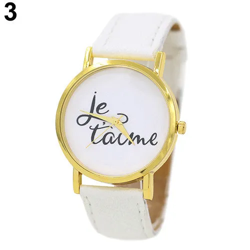 Trendy Style Watch Women's Men's Je T'aime Couple Lover Faux Leather Quartz Analog Wrist Watch Sale 4PE7