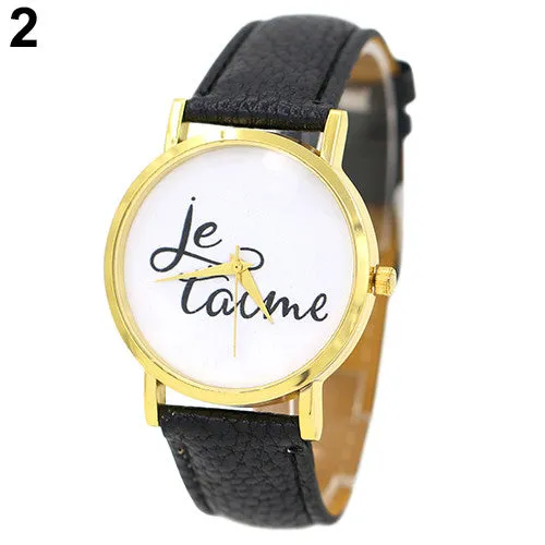 Trendy Style Watch Women's Men's Je T'aime Couple Lover Faux Leather Quartz Analog Wrist Watch Sale 4PE7