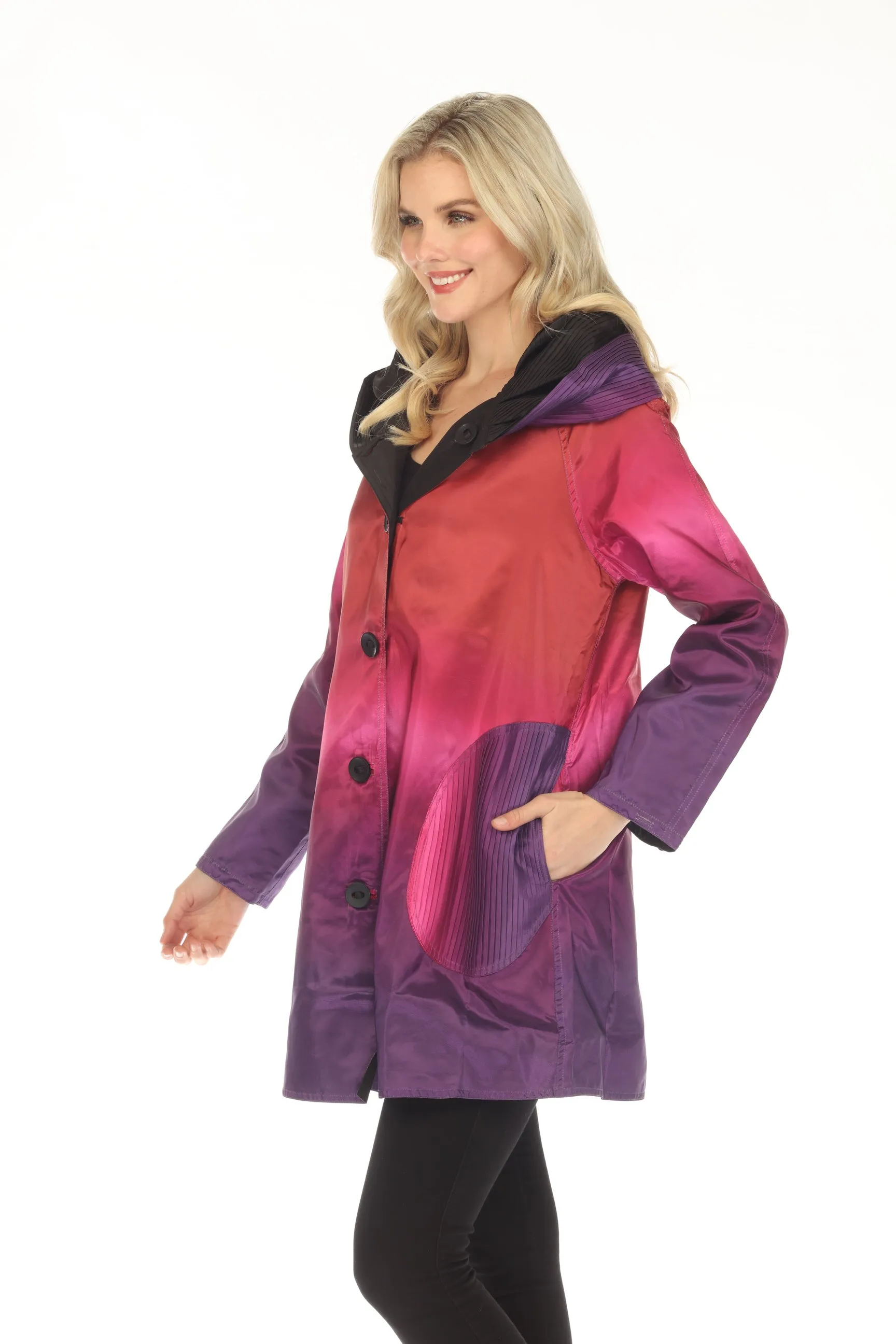 UBU Clothing Co. Purple Ombre/Black Button-Down Parisian Hooded Reversible Coat 3214OS