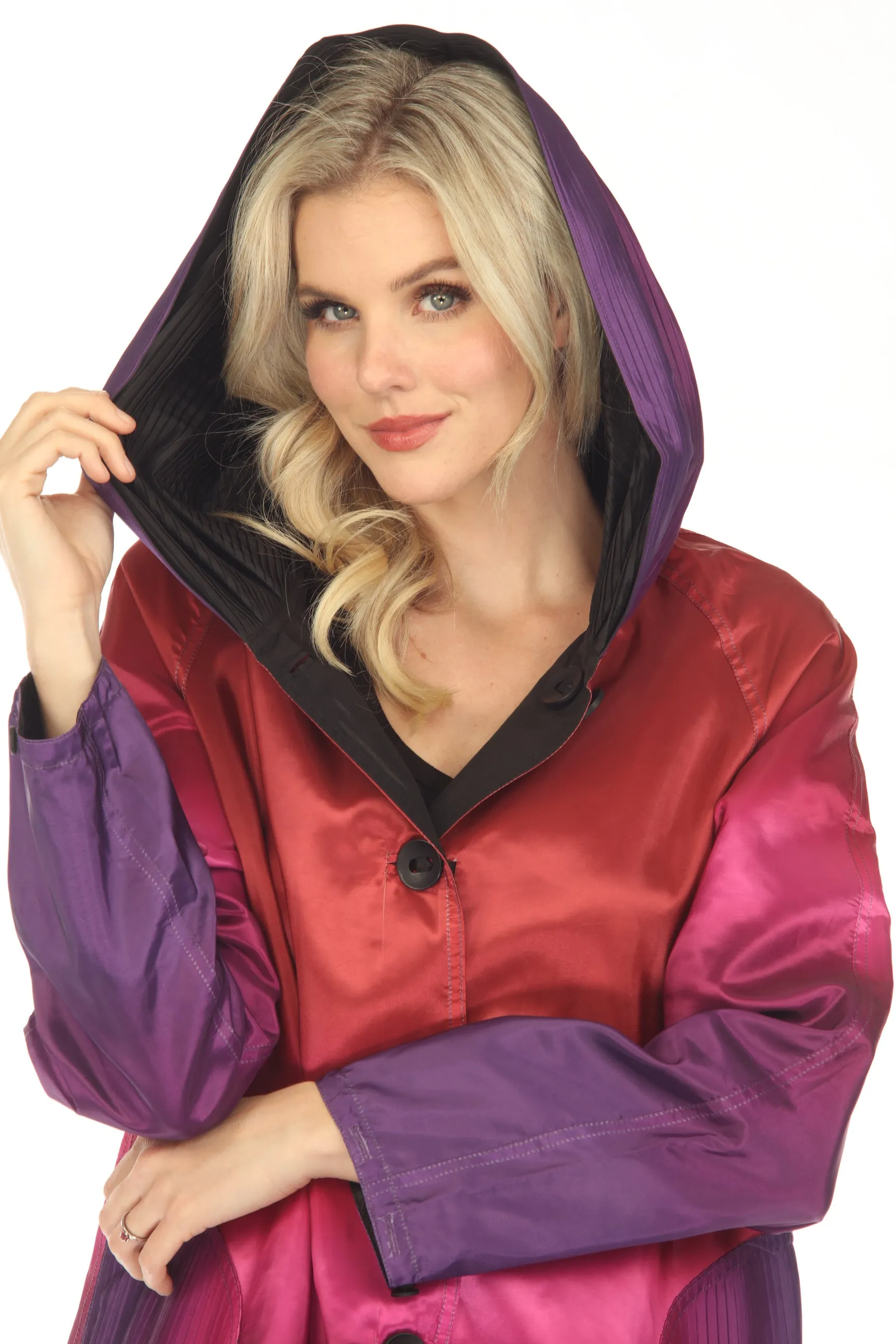 UBU Clothing Co. Purple Ombre/Black Button-Down Parisian Hooded Reversible Coat 3214OS