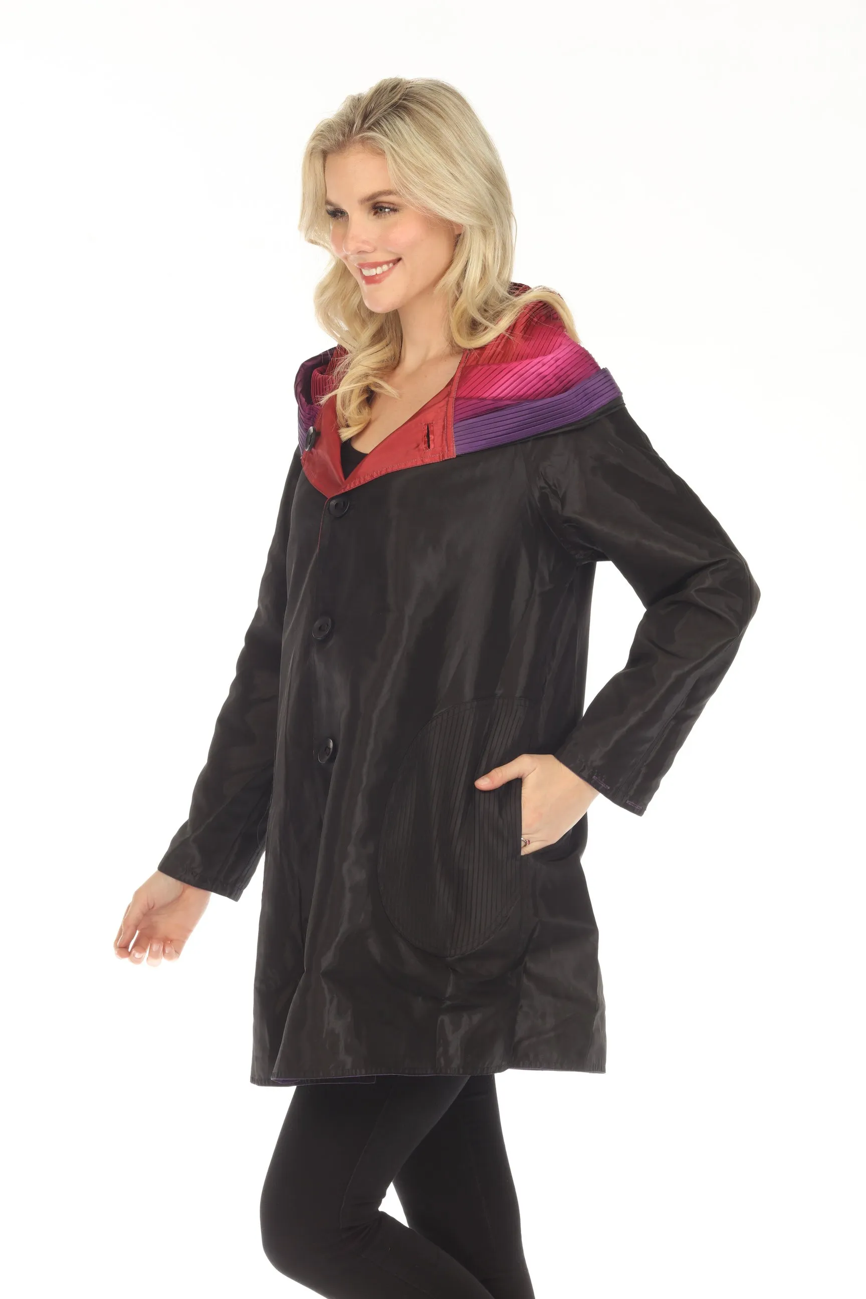 UBU Clothing Co. Purple Ombre/Black Button-Down Parisian Hooded Reversible Coat 3214OS