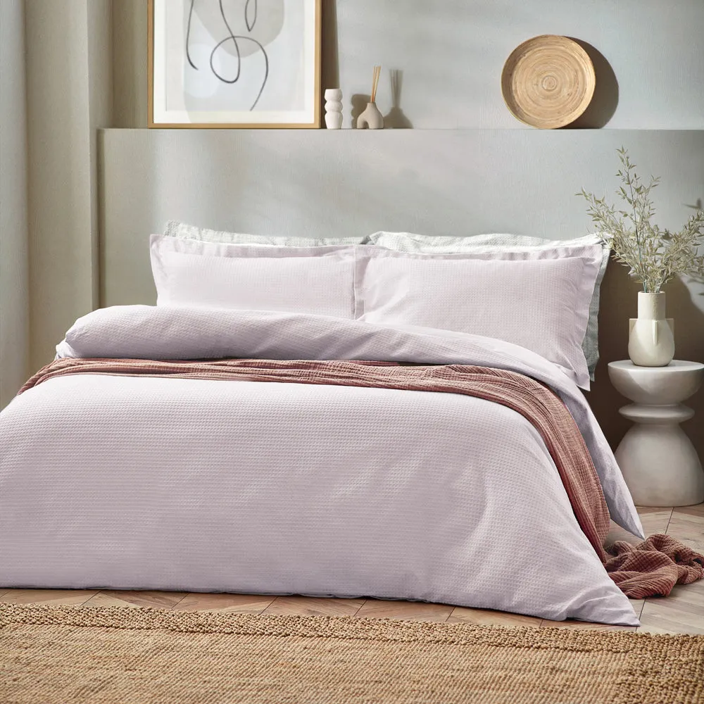 Waffle Textured 100% Cotton Duvet Cover Set Blush