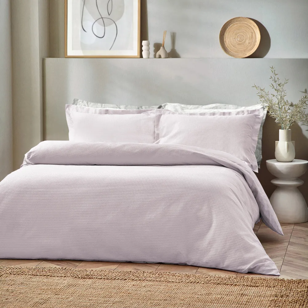 Waffle Textured 100% Cotton Duvet Cover Set Blush