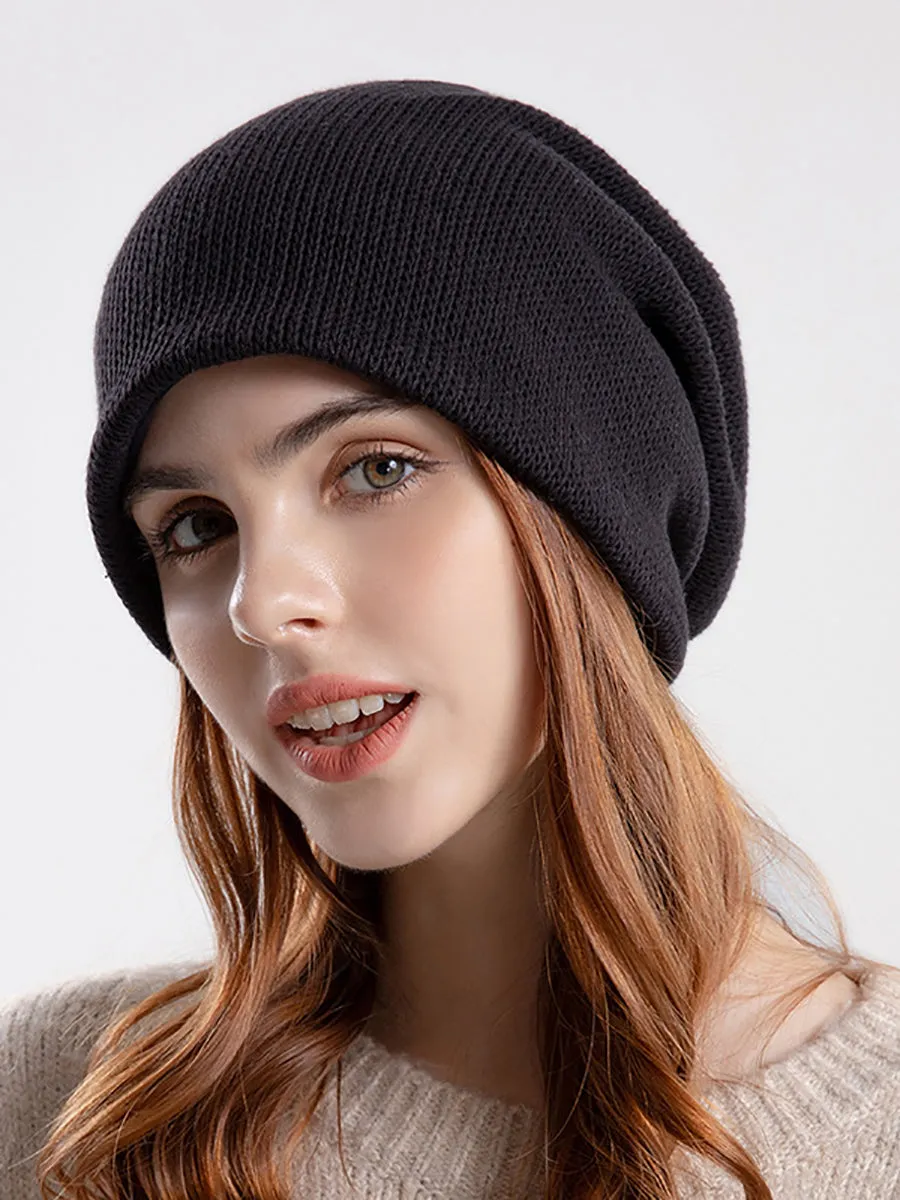 Women Casual Winter Solid Cotton Keep Warm Knit Cap