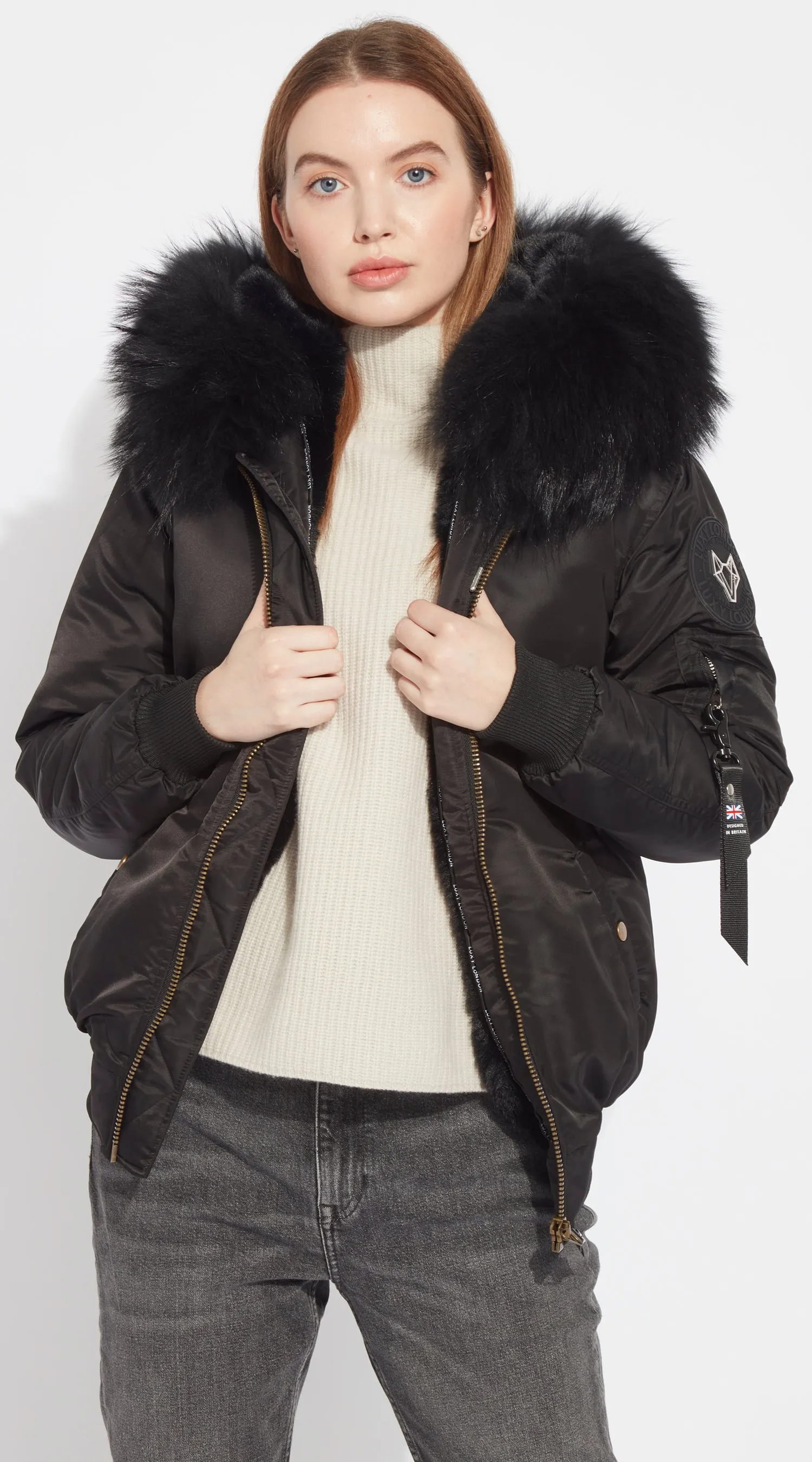 Womens Black Luxy Fur Bomber - Black