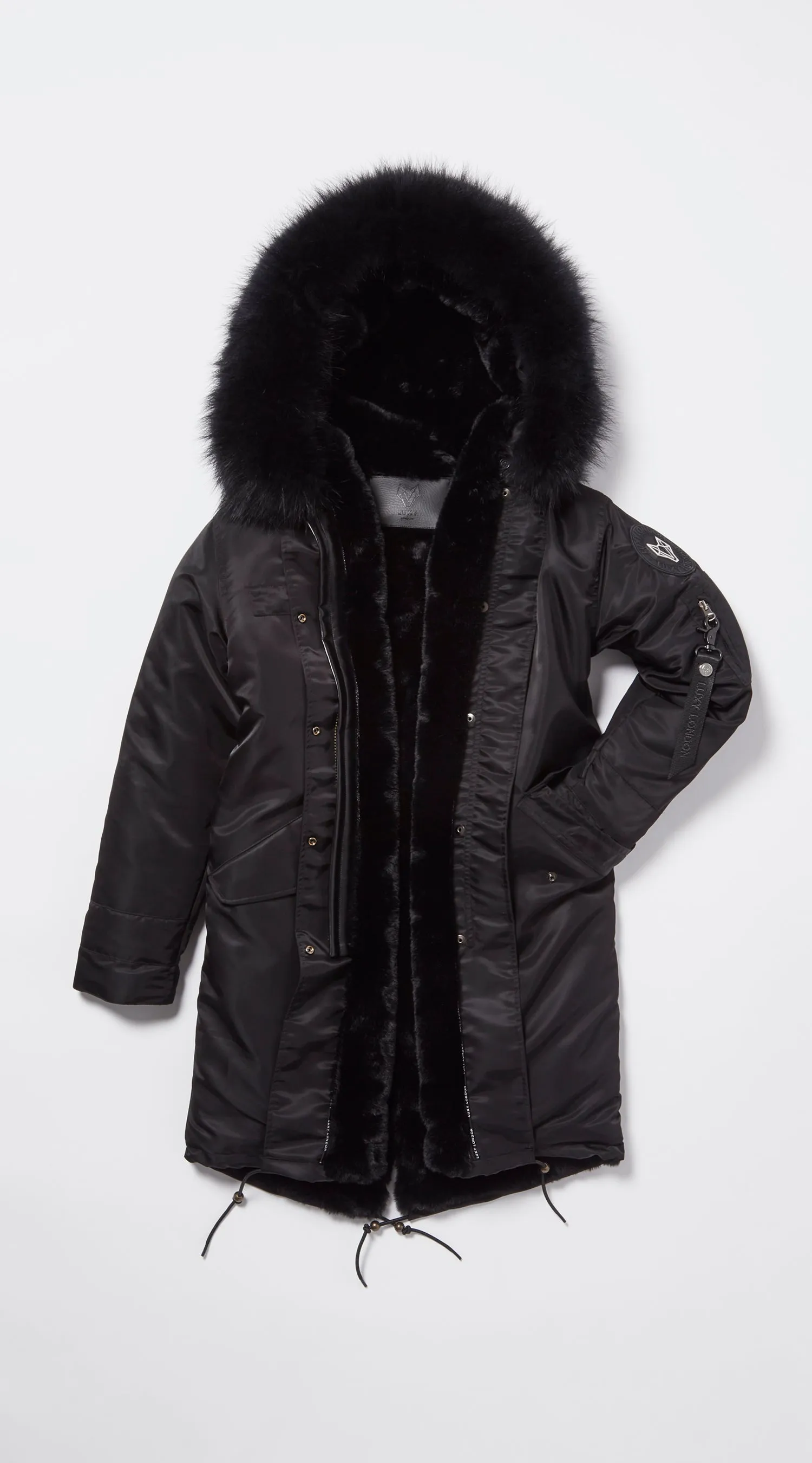 Womens Black Water-Repellent Luxy Fur Parka - 3/4 Black