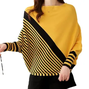 Women's Contrast Color Batwing Sleeve Sweater