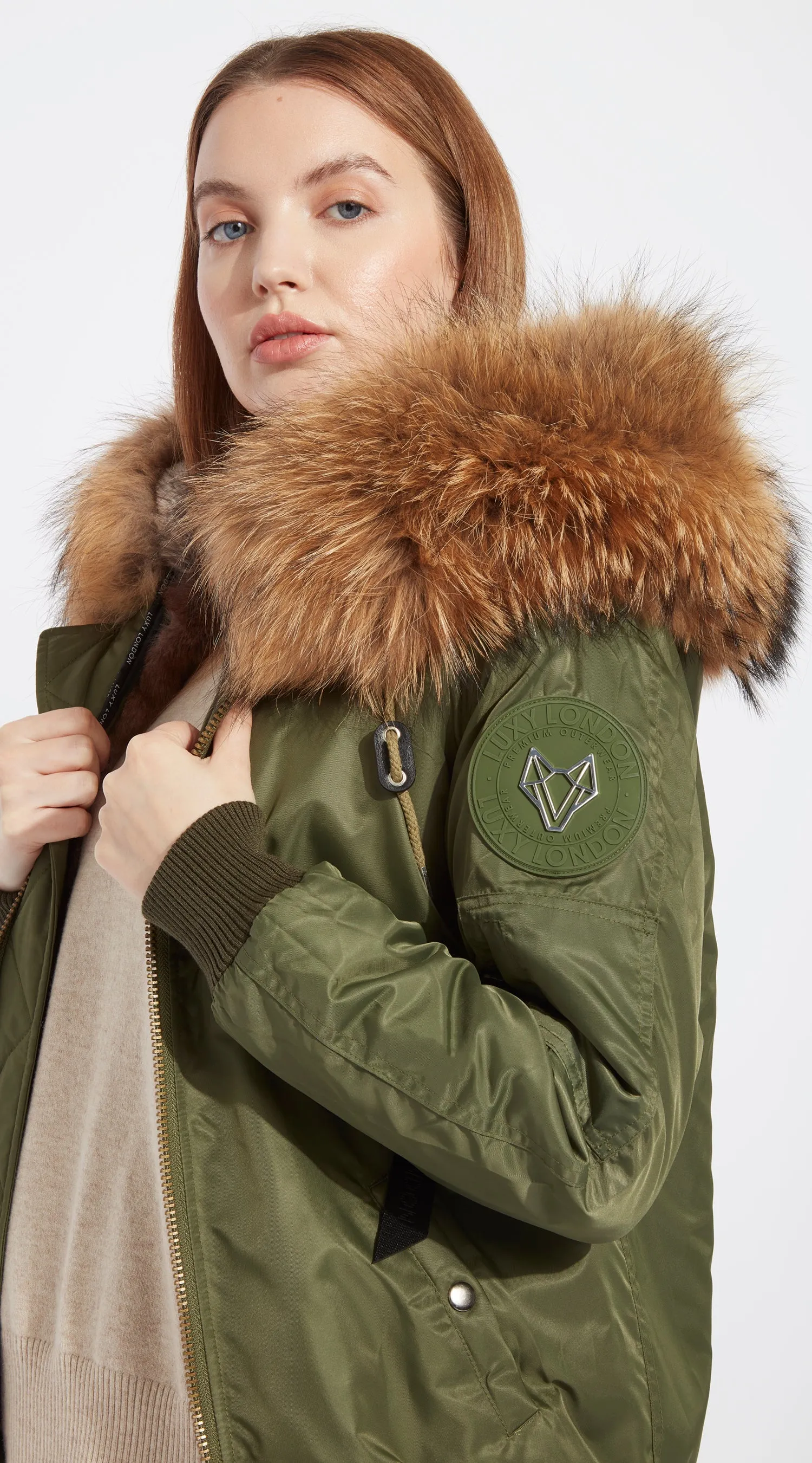 Womens Khaki Luxy Fur Bomber - Natural