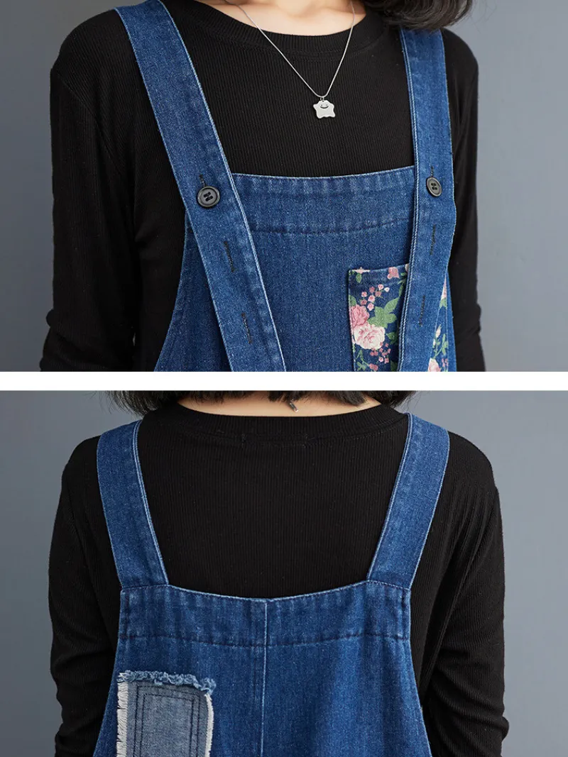 Women's Loose Casual Fashionable Embroidered Overalls Dungarees